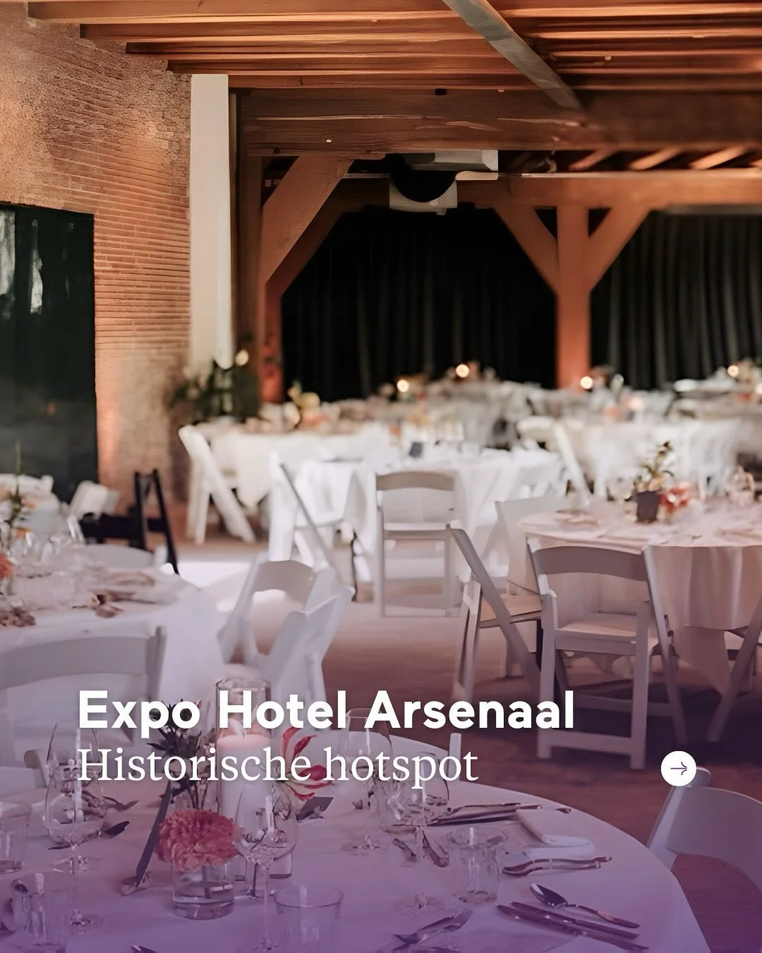 Deze nieuwe locatie mag niet ontbreken bij de venues van Vermaat Events ✨

Maak kennis met evenementenruimte de Expo in Hotel Arsenaal: een karaktervolle eventlocatie in het hart van Delft. Een historisch arsenaal met een rijk verleden, getransformee