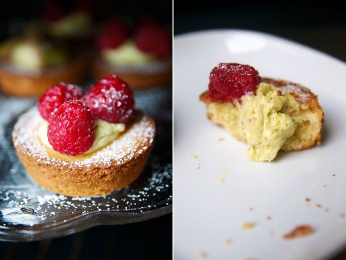 Raspberry tartlets - pistachio crème pâtissière