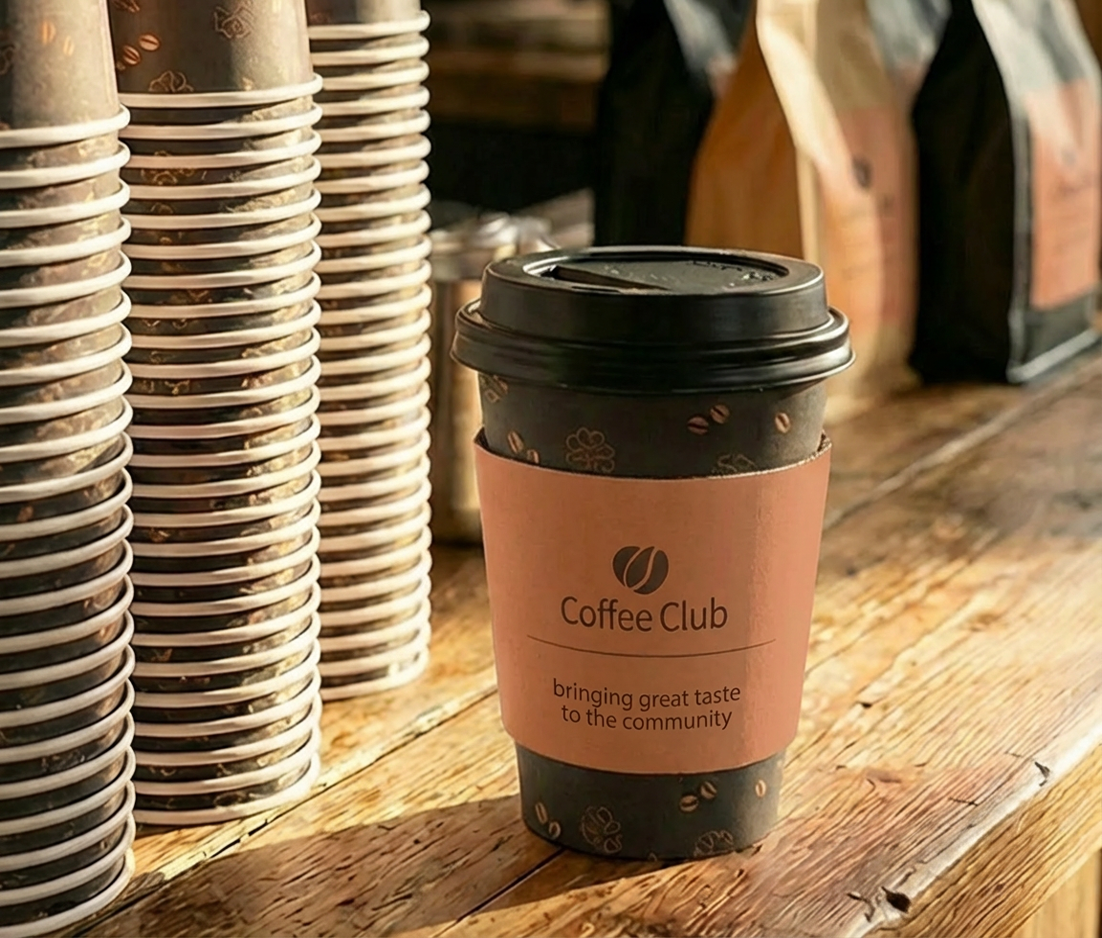 Coffee take away cup on a wooden counter