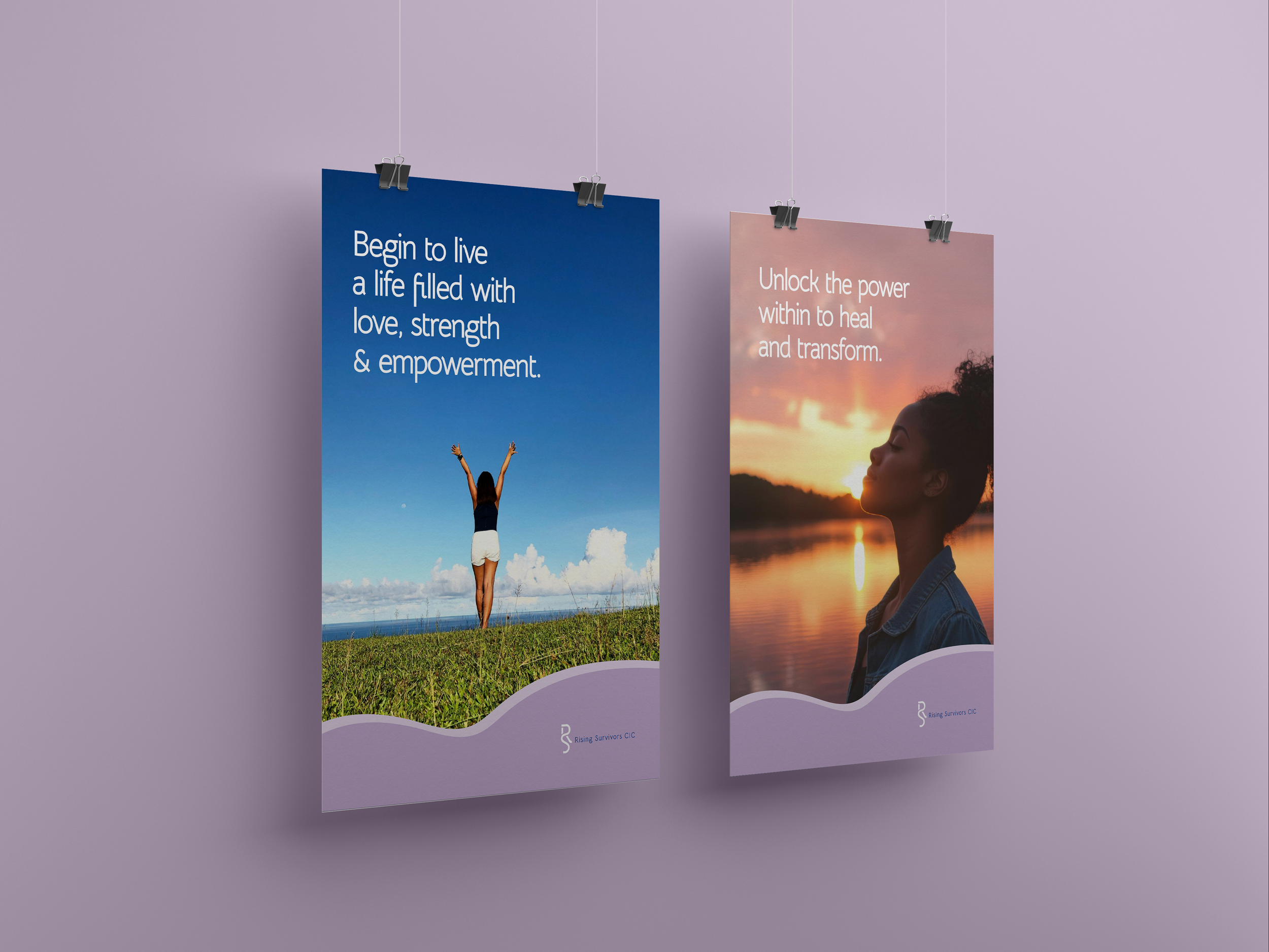 Posters on a wall with empowering headlines