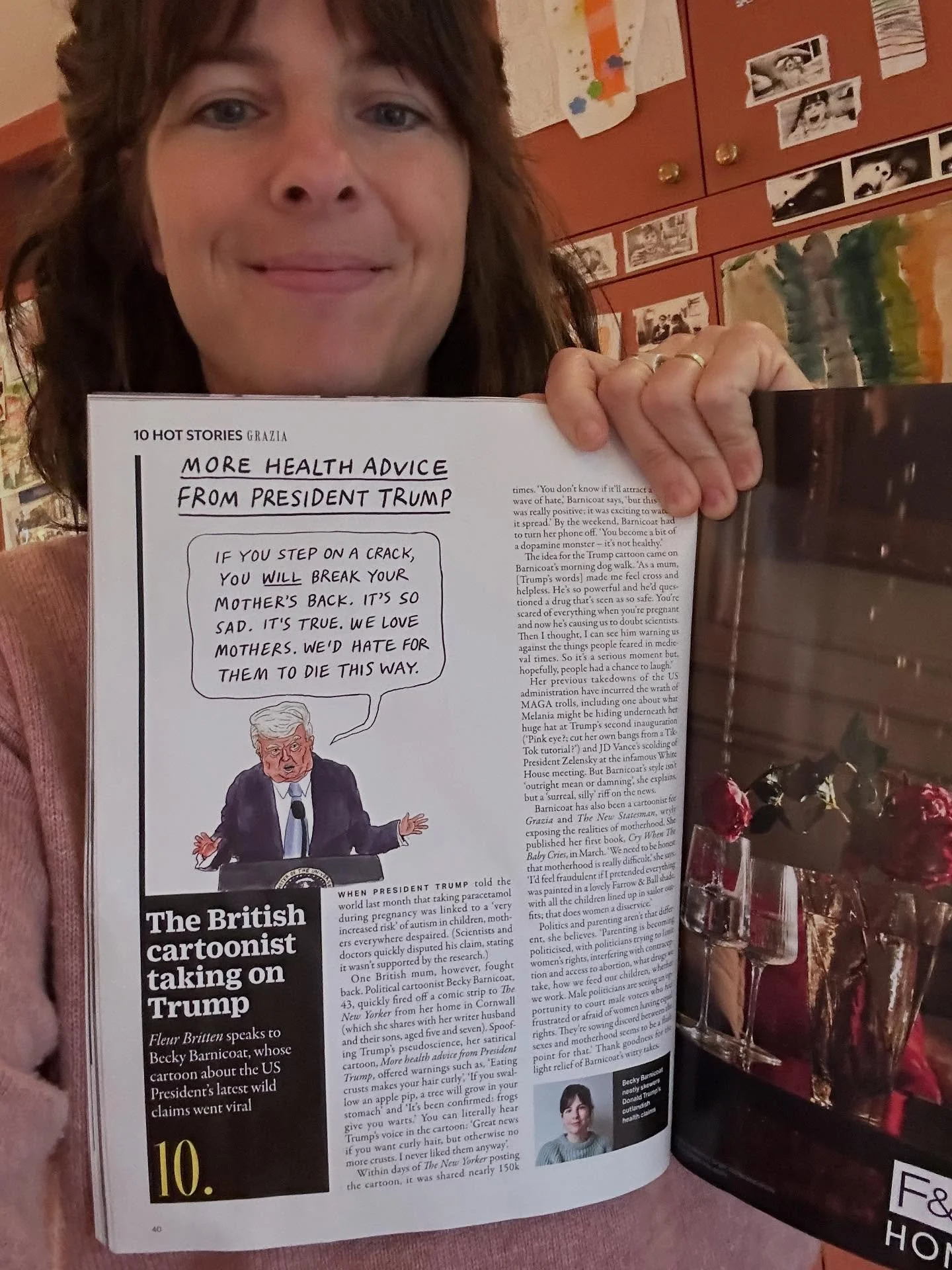 Thanks @graziauk for featuring my @newyorkermag Trump cartoon as a hot story! Thanks @fleurbritten for the interview.
