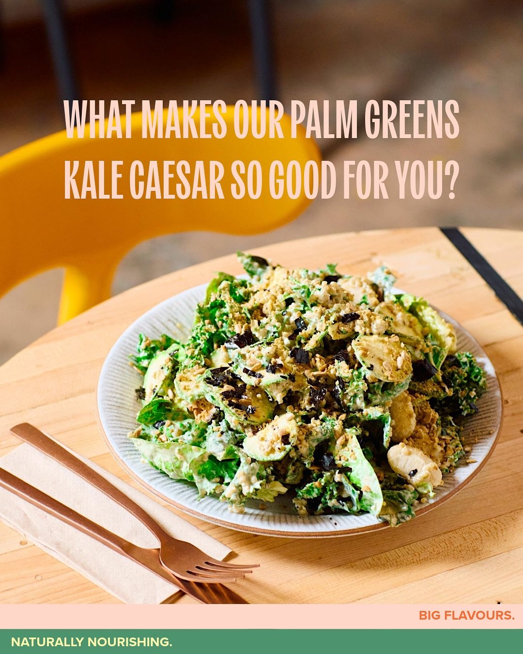 PALM GREENS KALE CAESAR 🌴

A firm favourite from day one @palmgreens and unlike any Caesar salad you&rsquo;ve had. 

Creamy umami dressing, leafy, crunchy, deeply satisfying - also incredibly good for you! 

Open 7 days a week - dine in, take away a