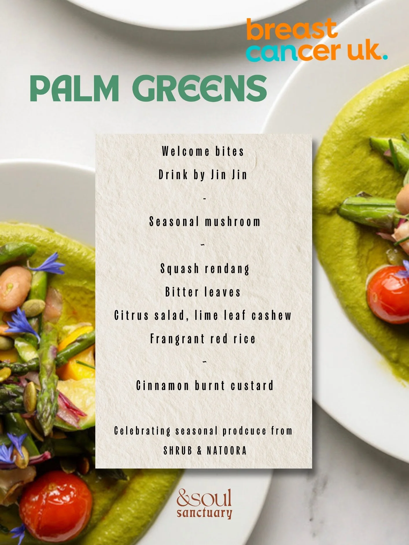 OCTOBER SUPPER CLUB @palmgreens x @breastcanceruk x @andsoulsanctuary 

We&rsquo;ll be hosting a special dinner as part of Breast Cancer Awareness Month

4 courses celebrating autumn produce by @kalicooking 
Welcome drink @drinkjinjin quizzes &amp; g