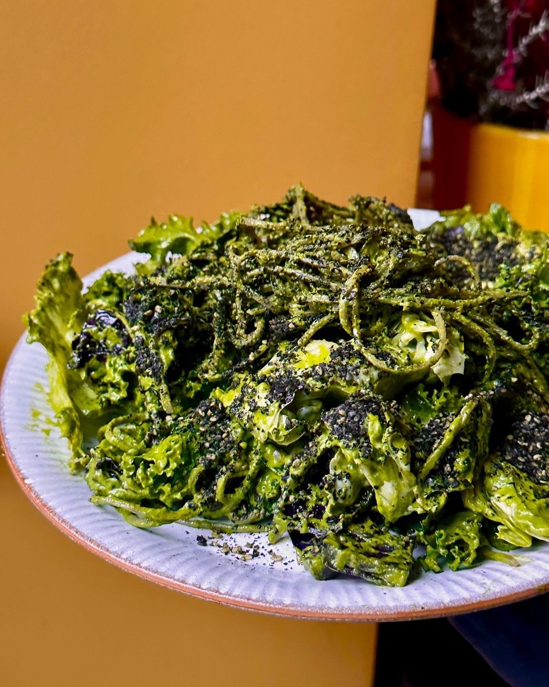 THE GREEN GODDESS 🥬 A firm favourite at Palm Greens, black rice noodles, fresh greens and mirin roast cabbage with a deep umami green goddess dressing, finished with a generous furikake sprinkle. 

Fibre rich and full of greens, this one is high in 