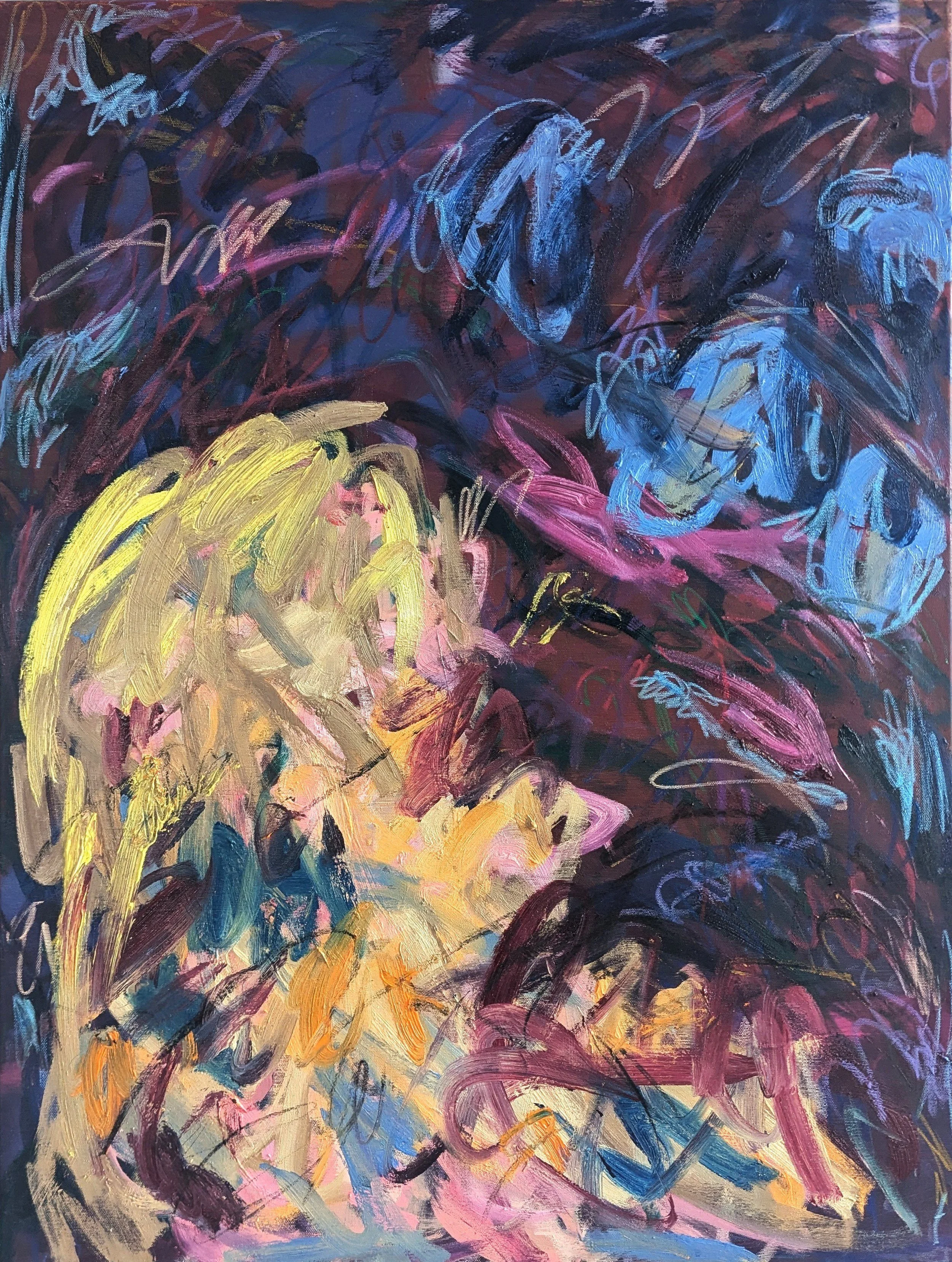 Untitled (room at dusk), Oil, oil pastel, acrylic, charcoal and spray paint on canvas, 102x76 cm, 2025