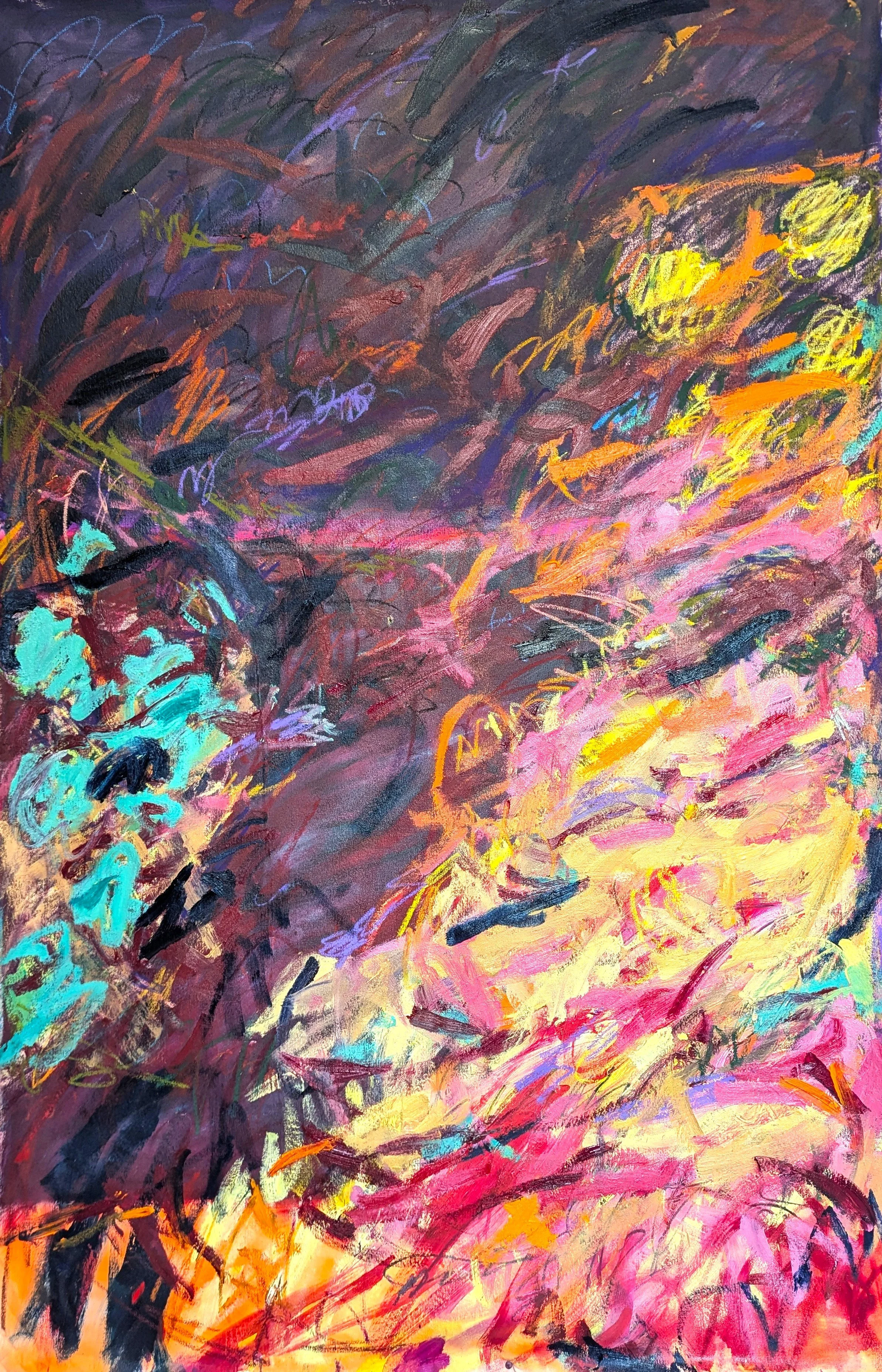 Untitled (Waiting), Oil, oil pastel, spray paint on canvas, 170x110 cm, 2025