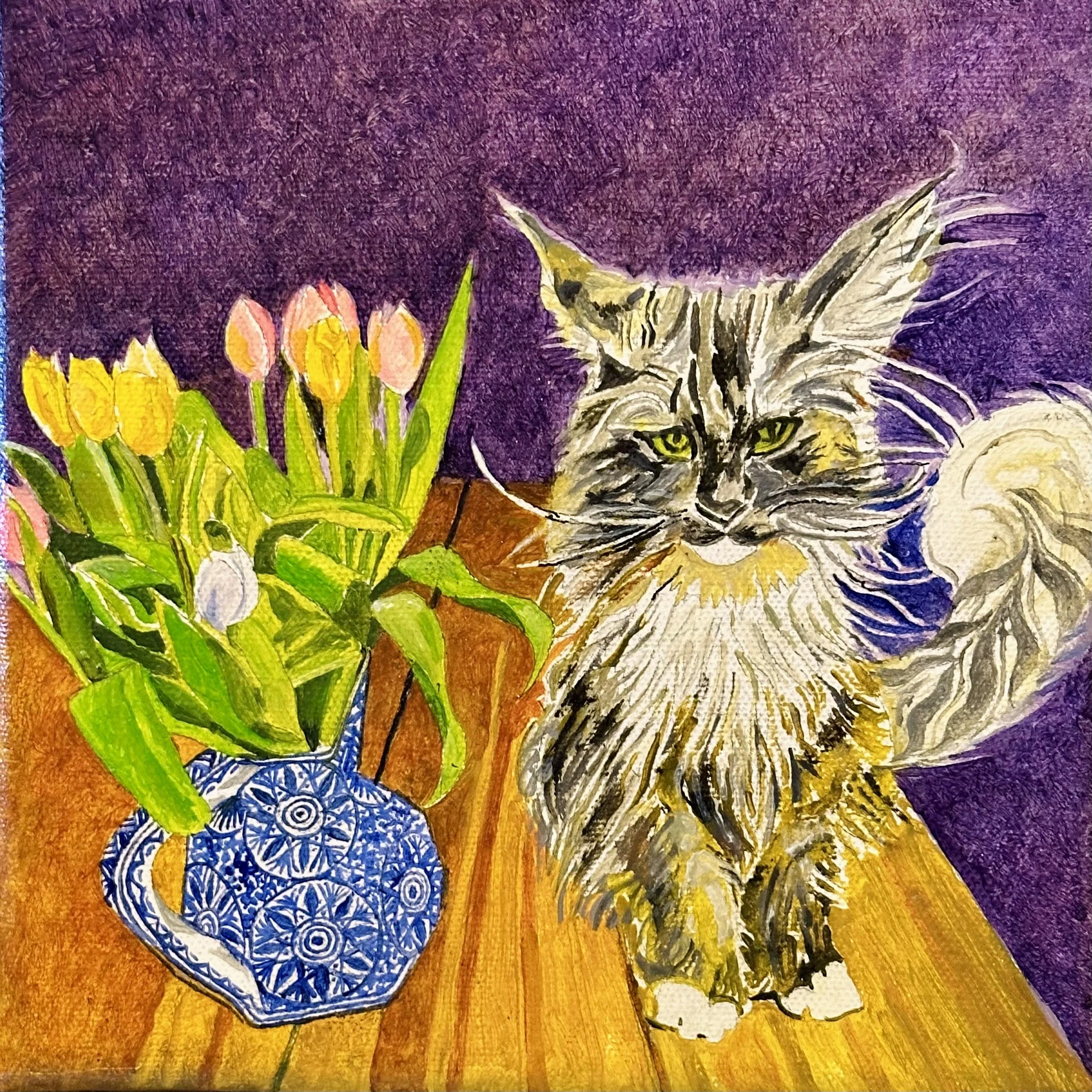 "Magic" Maine Coon- (20cm x 20cm) - Oil on Canvas - £280