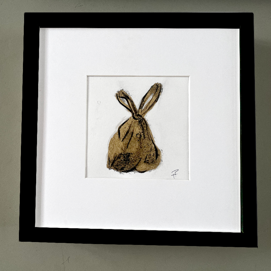 Poo Bag - Edition of 9: Gold Leaf and Acrylic Paint on Fabriano Paper - (28 x28cm) - £120