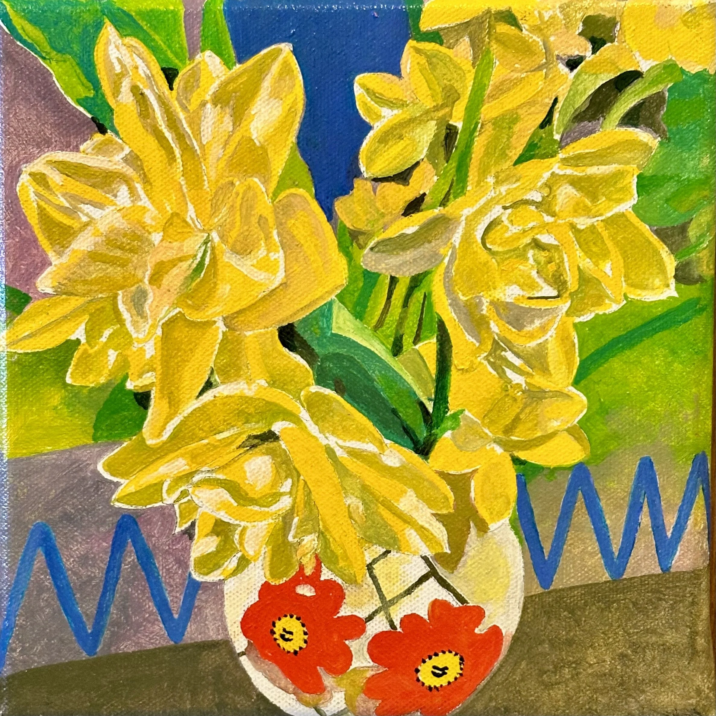 Daffodils - (20 x 20cm) - Oil on Canvas - £280