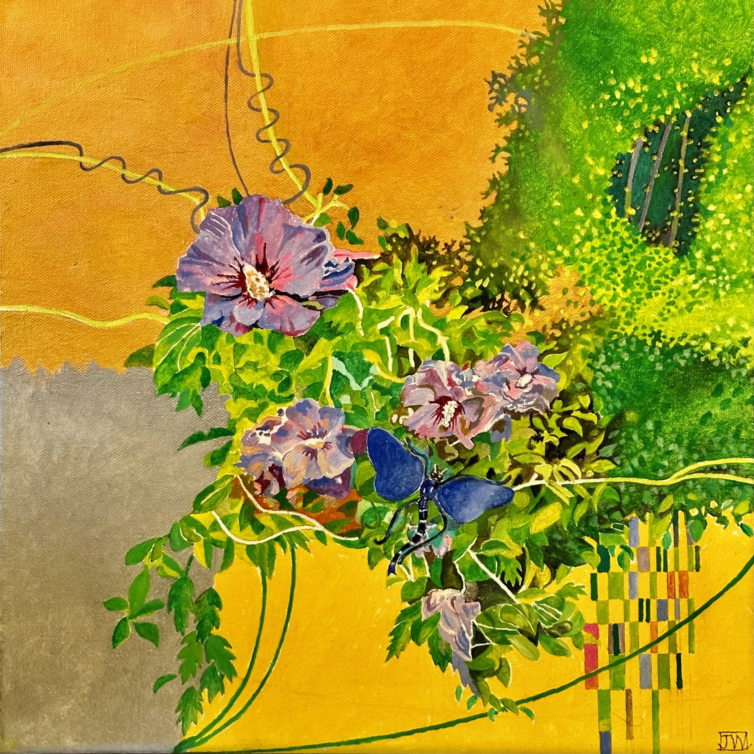 Hibiscus & Dragonfly  - (36cm x 36cm) - Oil on Canvas - £960