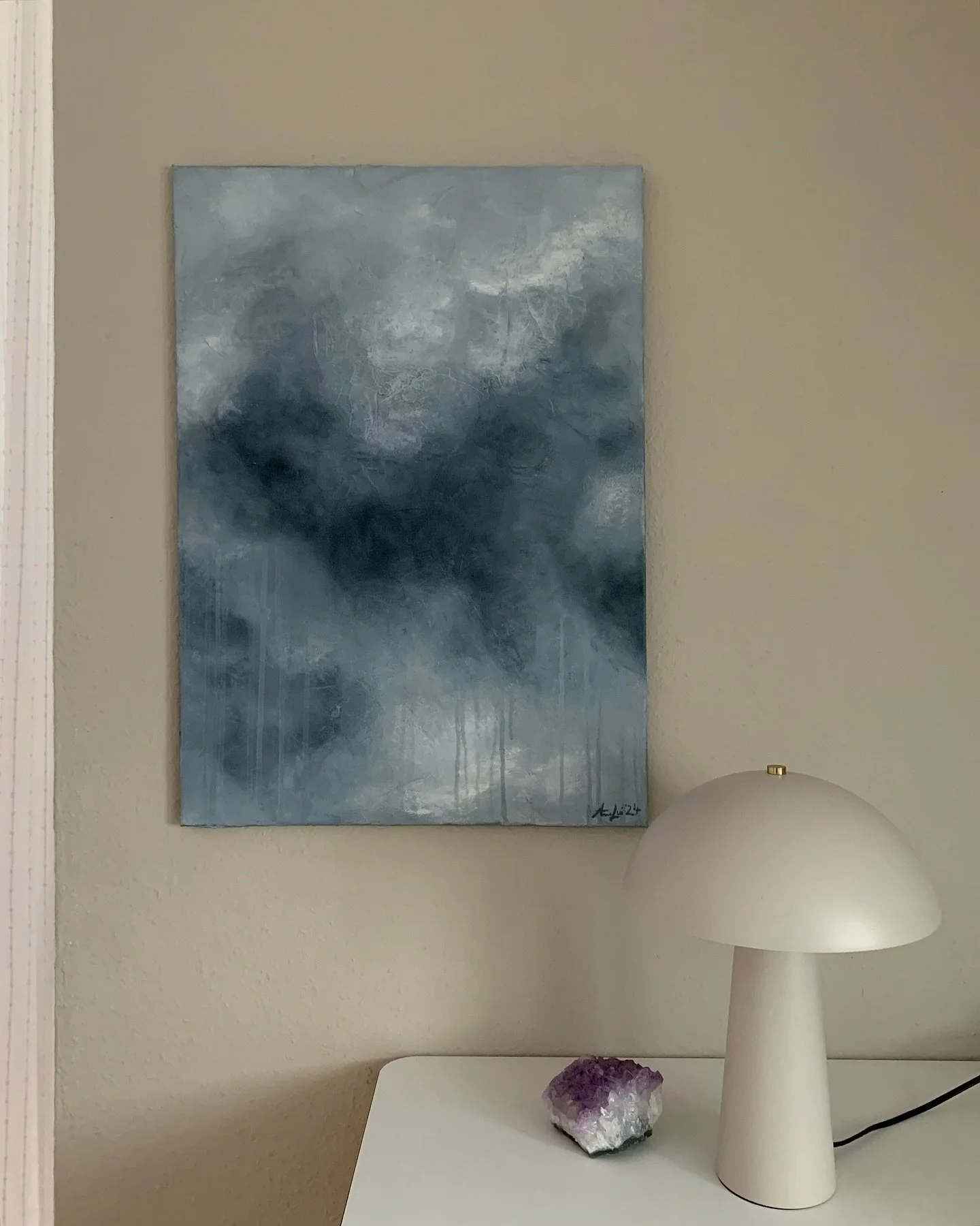 Glimpse of a little corner in my home with a new piece that matches the upcoming grey weather season perfectly. Please meet &bdquo;Melancholy Skies&ldquo;. ☁️🌚🩶🌪️

50 x 70 cm, acrylic on canvas

#artistsoninstagram #artwork #painting #contemporary