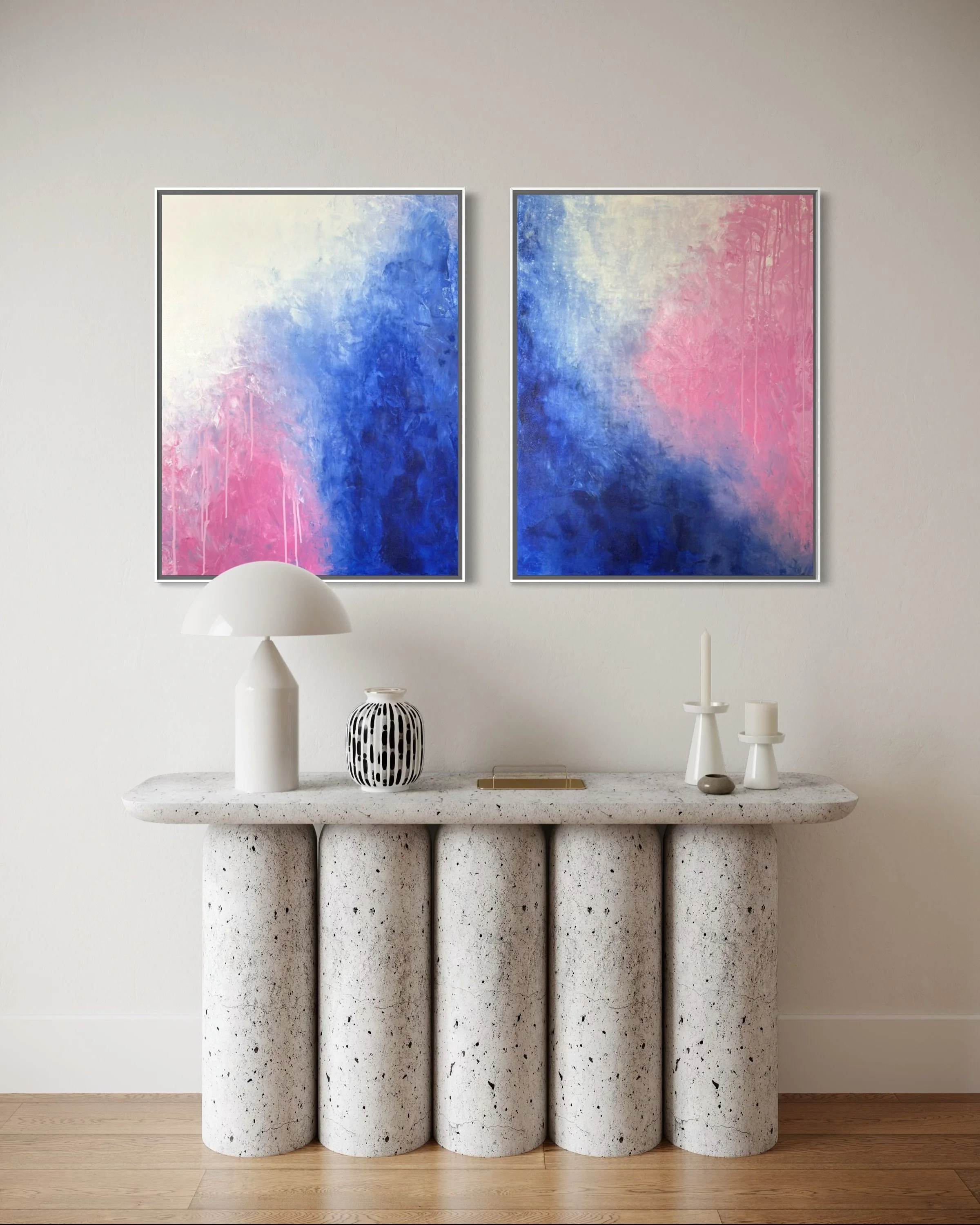 Commission work: Cascade of Dreams No 1 &amp; 2 💙🩷

#commission #myart #supportsmallartists #modernart #contemporaryart