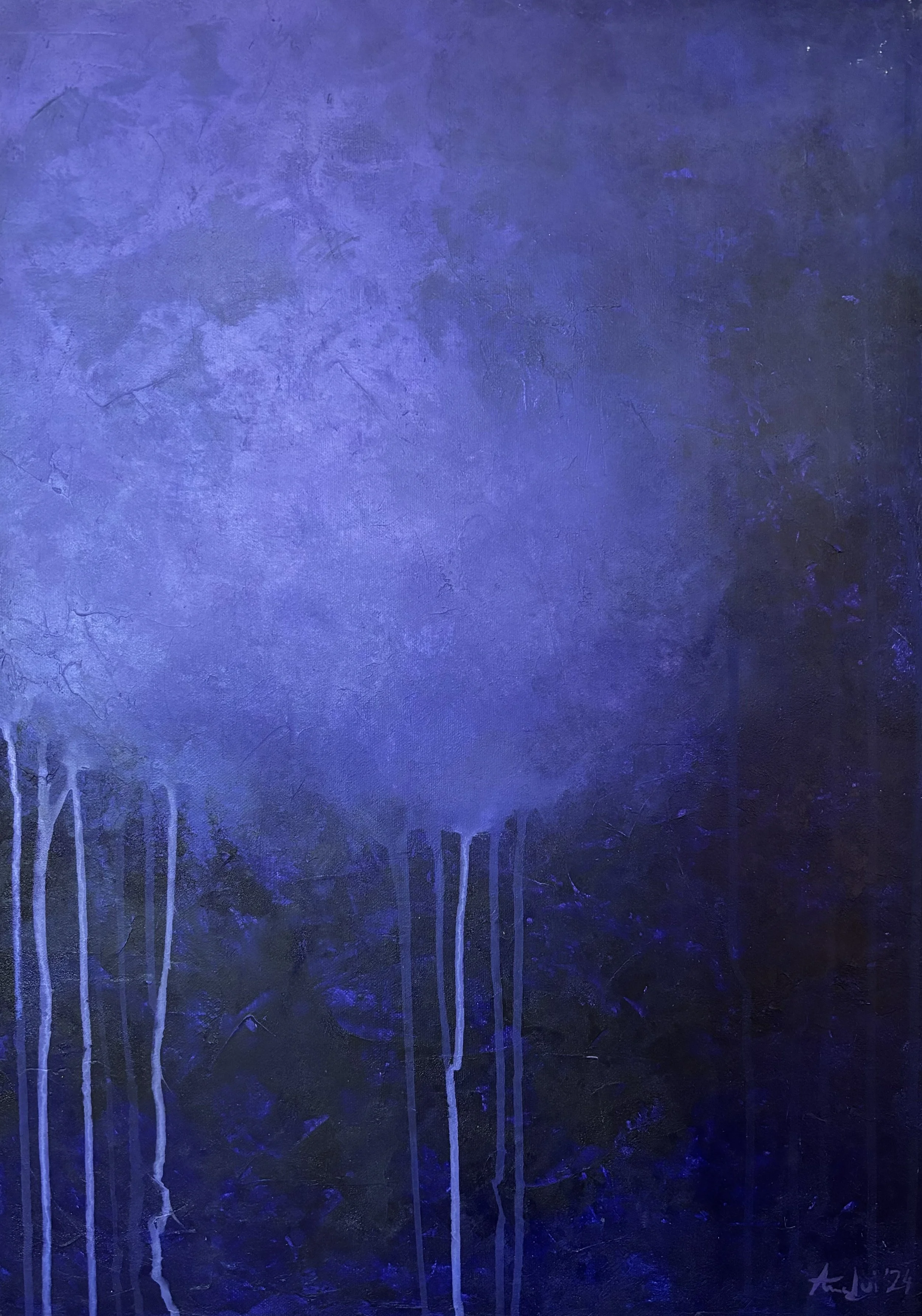 Lila Kunstwerk das Wolken und Regel ähnelt