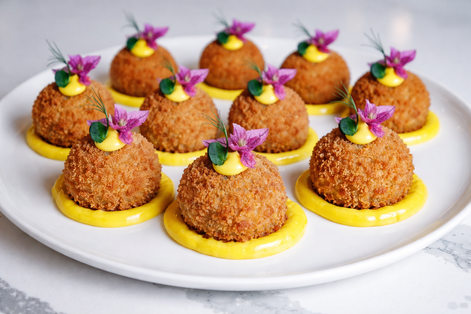 Golden arancini with vibrant garnishes.png