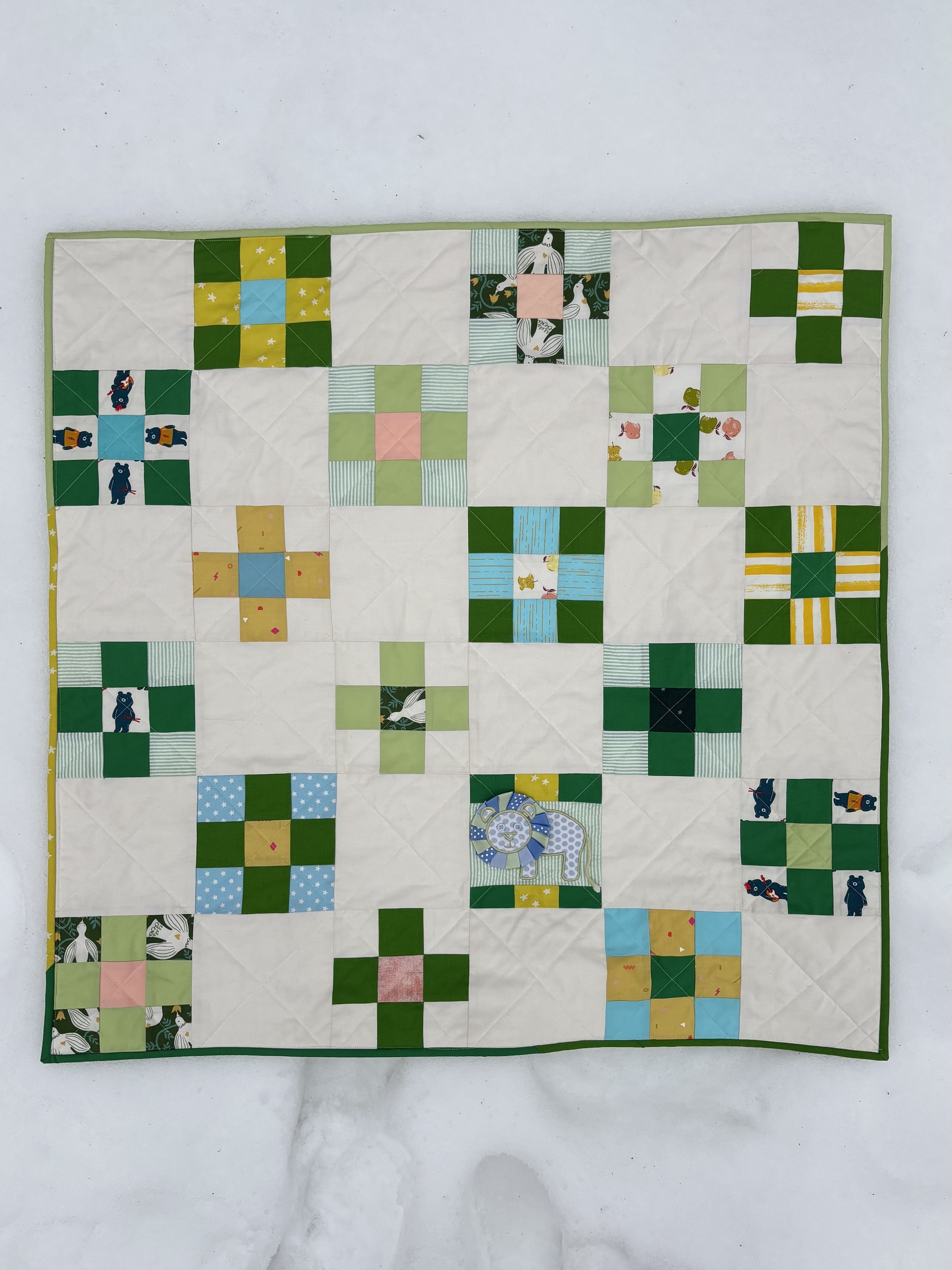 Nine Patch Baby Quilt in Green, 2025