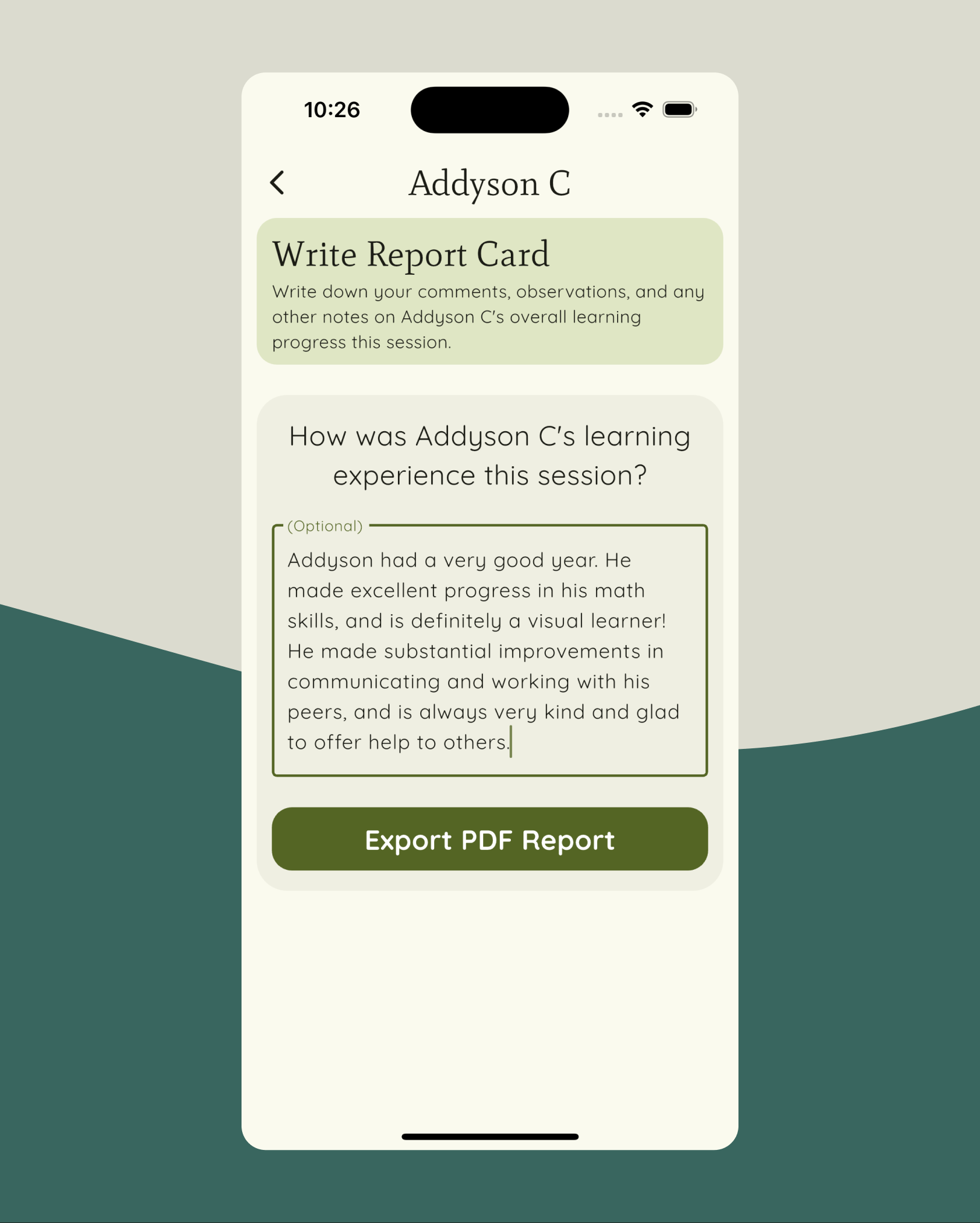 Montessori Student Progress Report