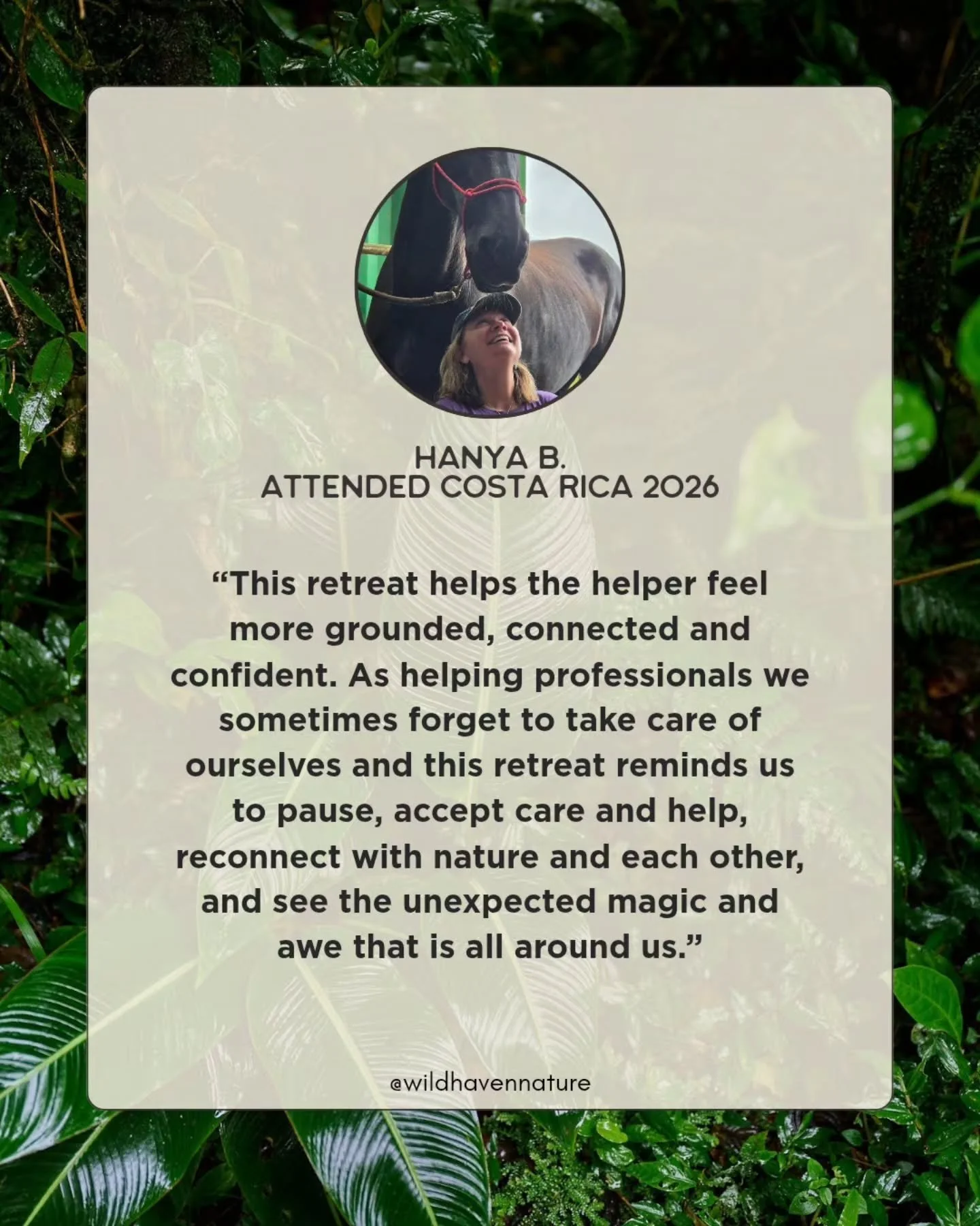 Thinking about attending a Wild Haven retreat? Wondering what they're like?

Here's another review from the 2026 Nature, Ritual and Renewal retreat in Costa Rica!

#therapistCEs #therapistretreat