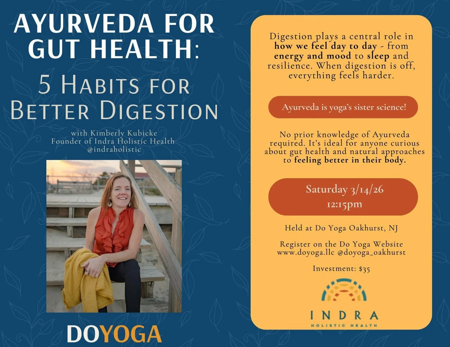 From your mood, to your sleep, to your physical body, it all starts at the gut! Join Kimberly of the amazing @indraholistic to learn how to support your gut with Ayurveda, yogas sister science. 

Sign up on the @doyoga_oakhurst website, workshop link