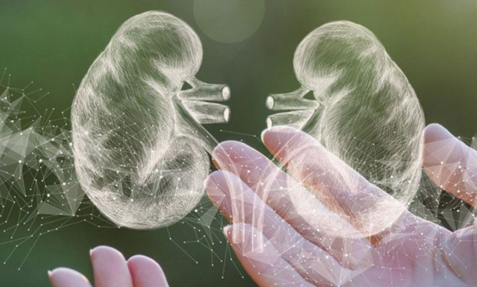 A hand holding two digital kidneys