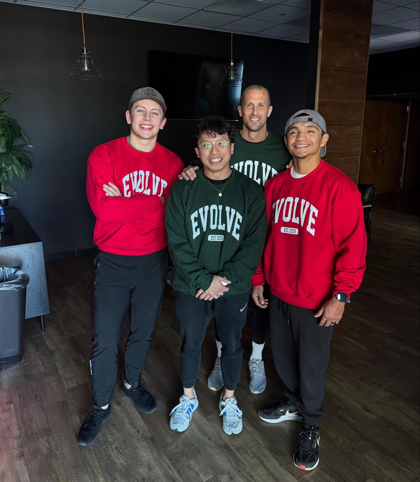 Evolve Christmas Sweaters are here 🎄🎅🏼 Ok they weren&rsquo;t really supposed to be Christmas sweaters but when we gave the vote to our trainers of what colors they wanted red &amp; green had the most votes&hellip;so we got both colors and quickly 