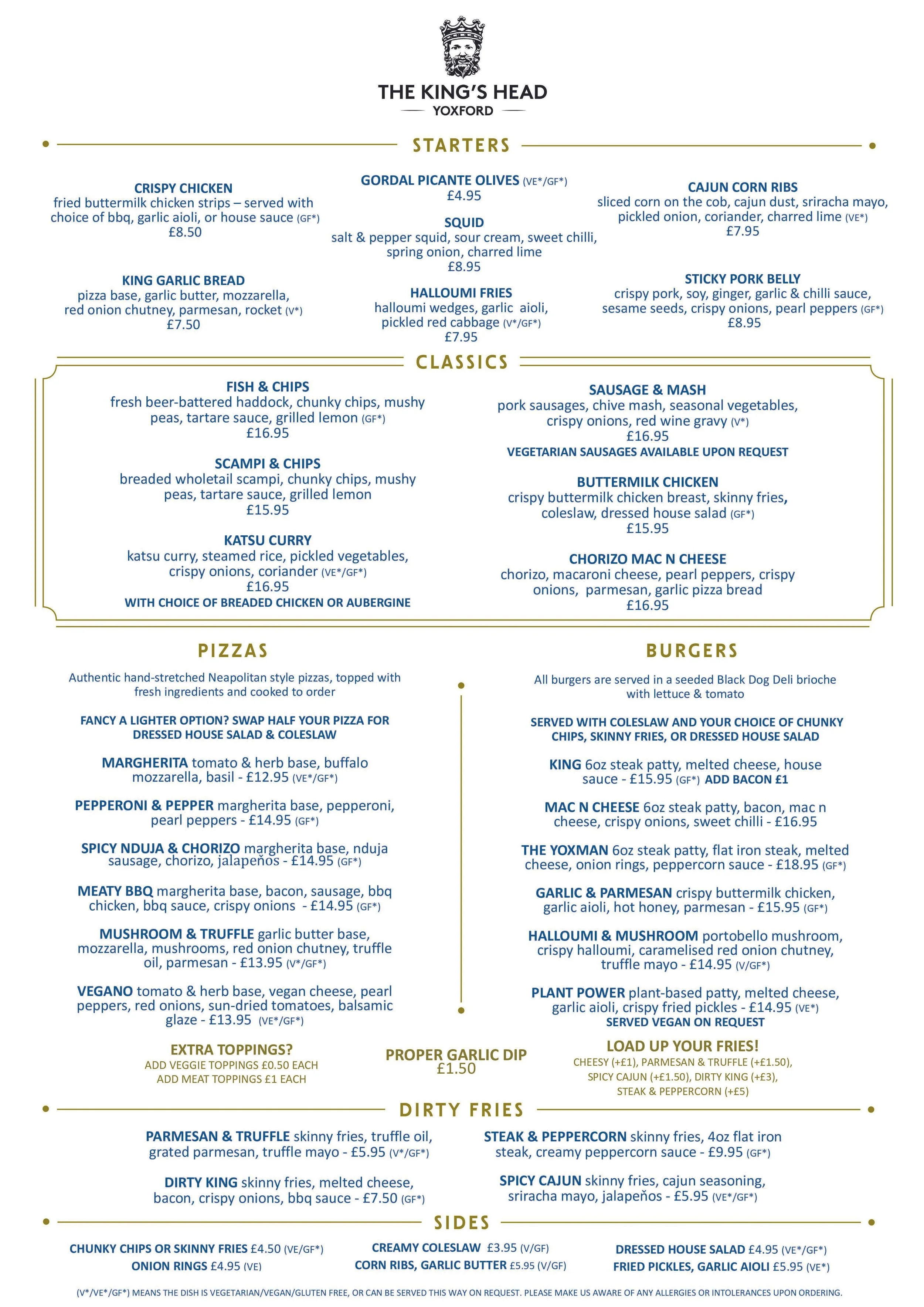 Menu — The King's Head, Yoxford