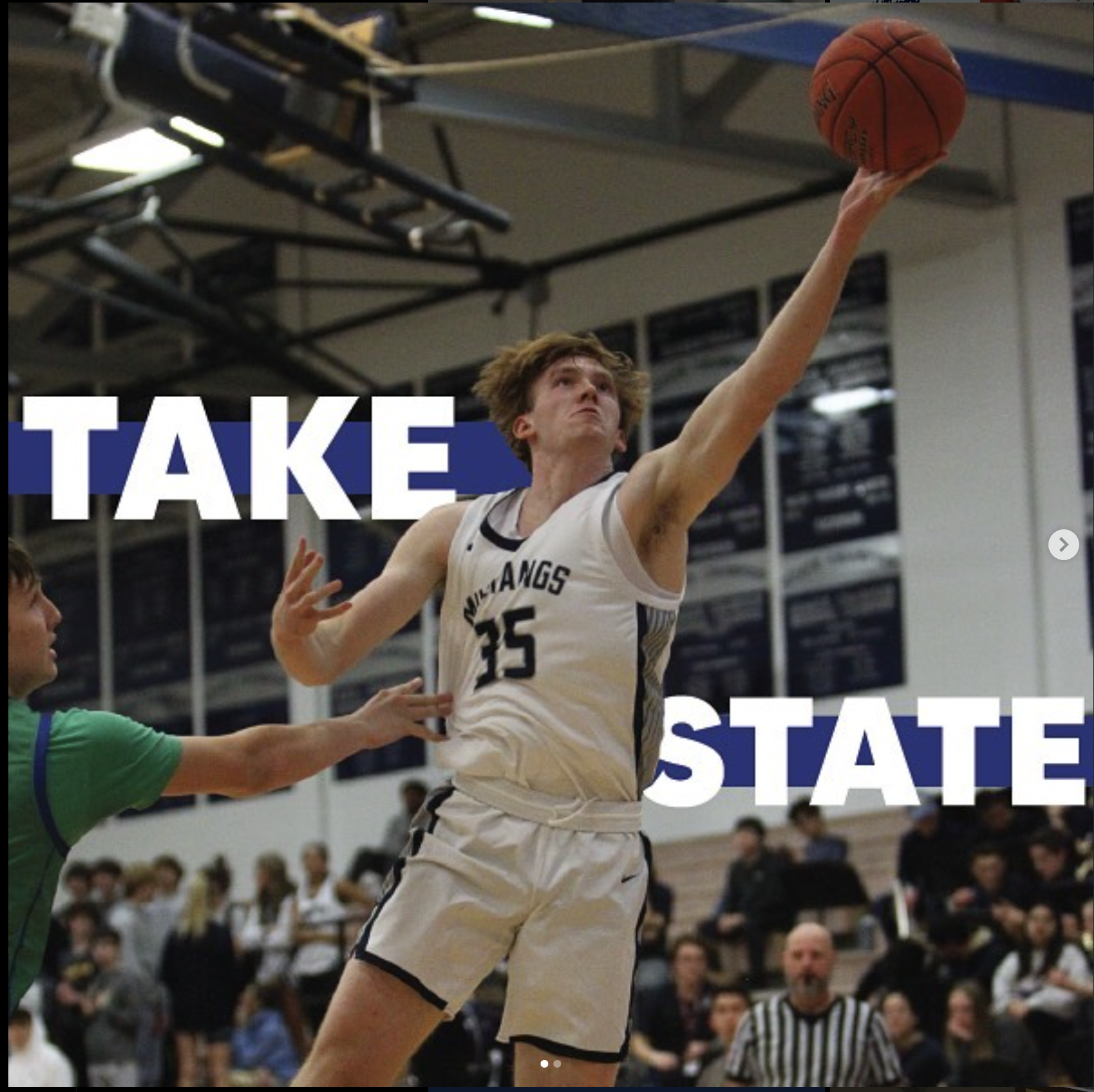 As part of a social media campaign for a high school news account posts with a similar style were designed to combine photos with engaging headlines which encourages viewers to attend sporting events.
