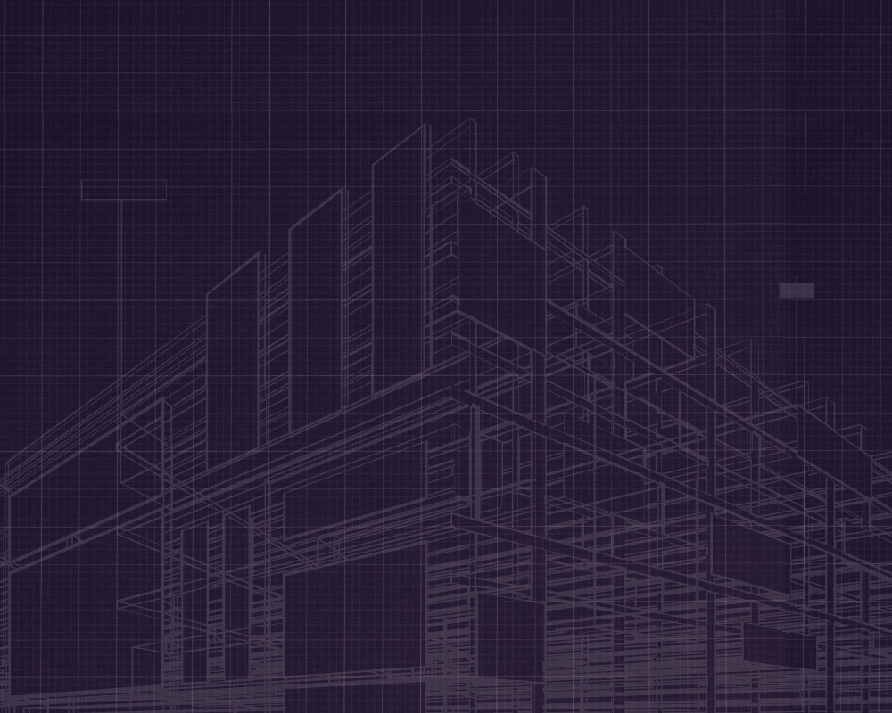 Architectural building plan drawing graphic in O’Leary Group brand purple.