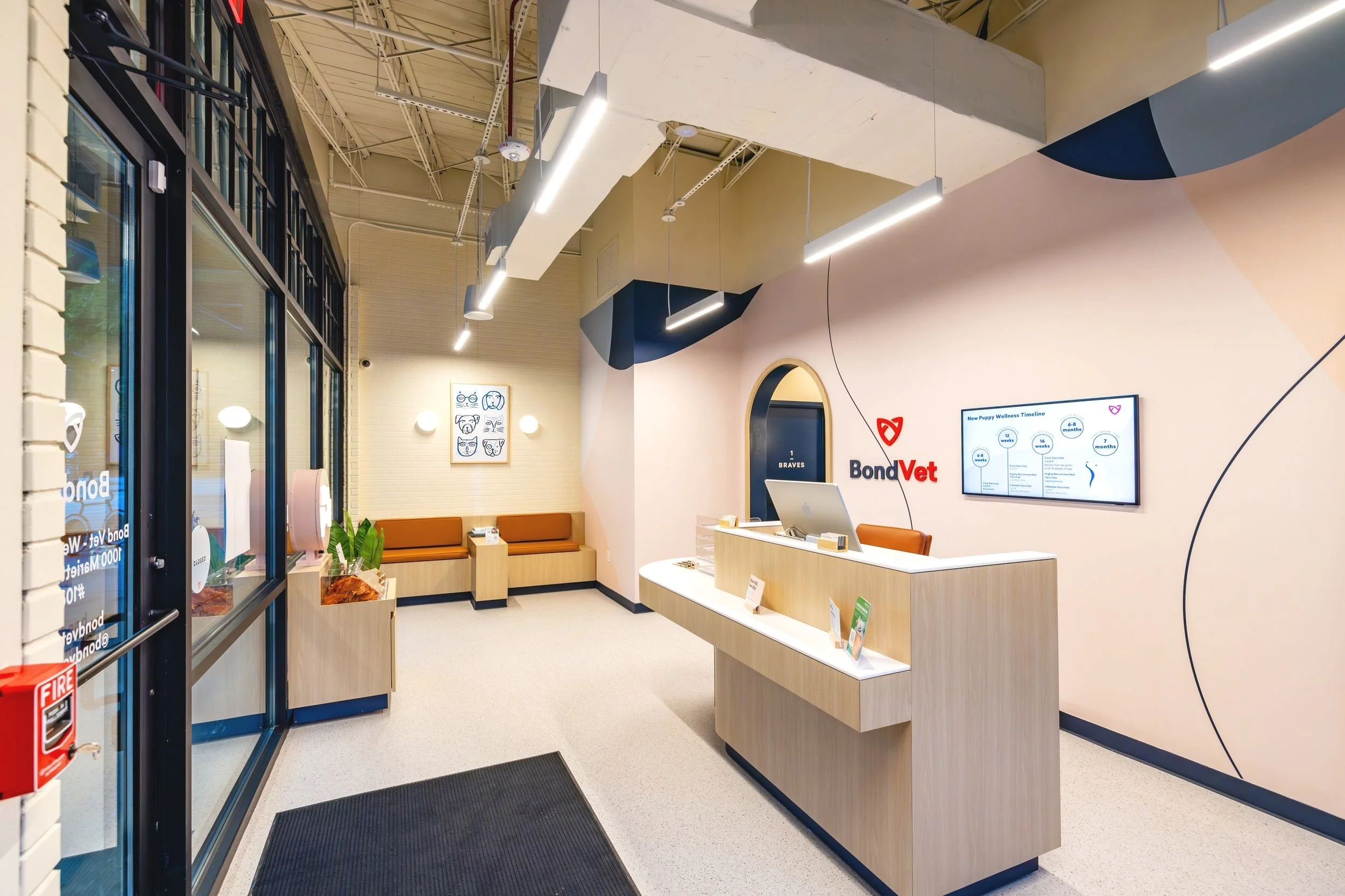 Bond Vet West Midtown veterinary clinic reception area construction management project by O’Leary Group.