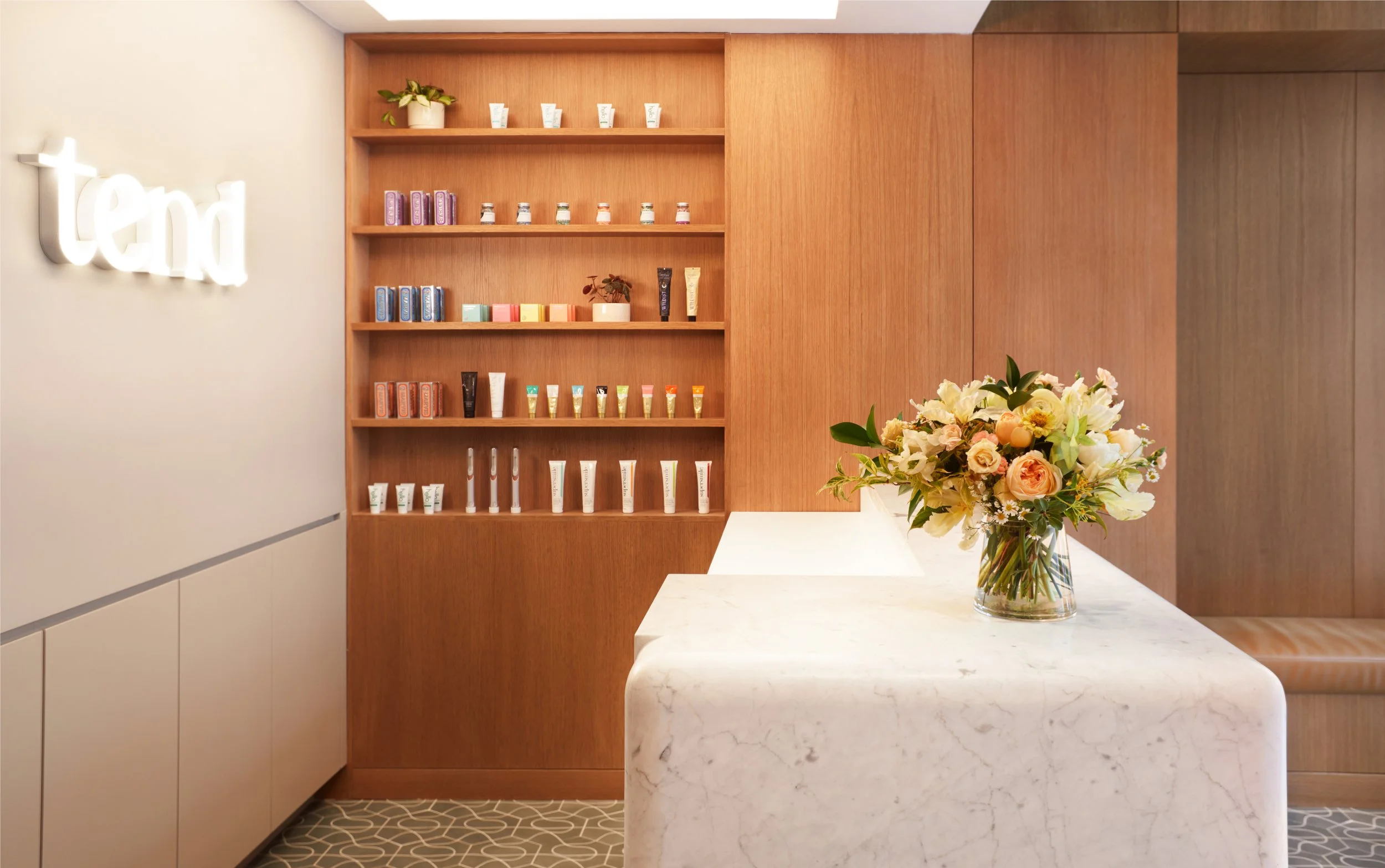 Tend Dental Nashville clinic reception interior. Construction management project by O’Leary Group.