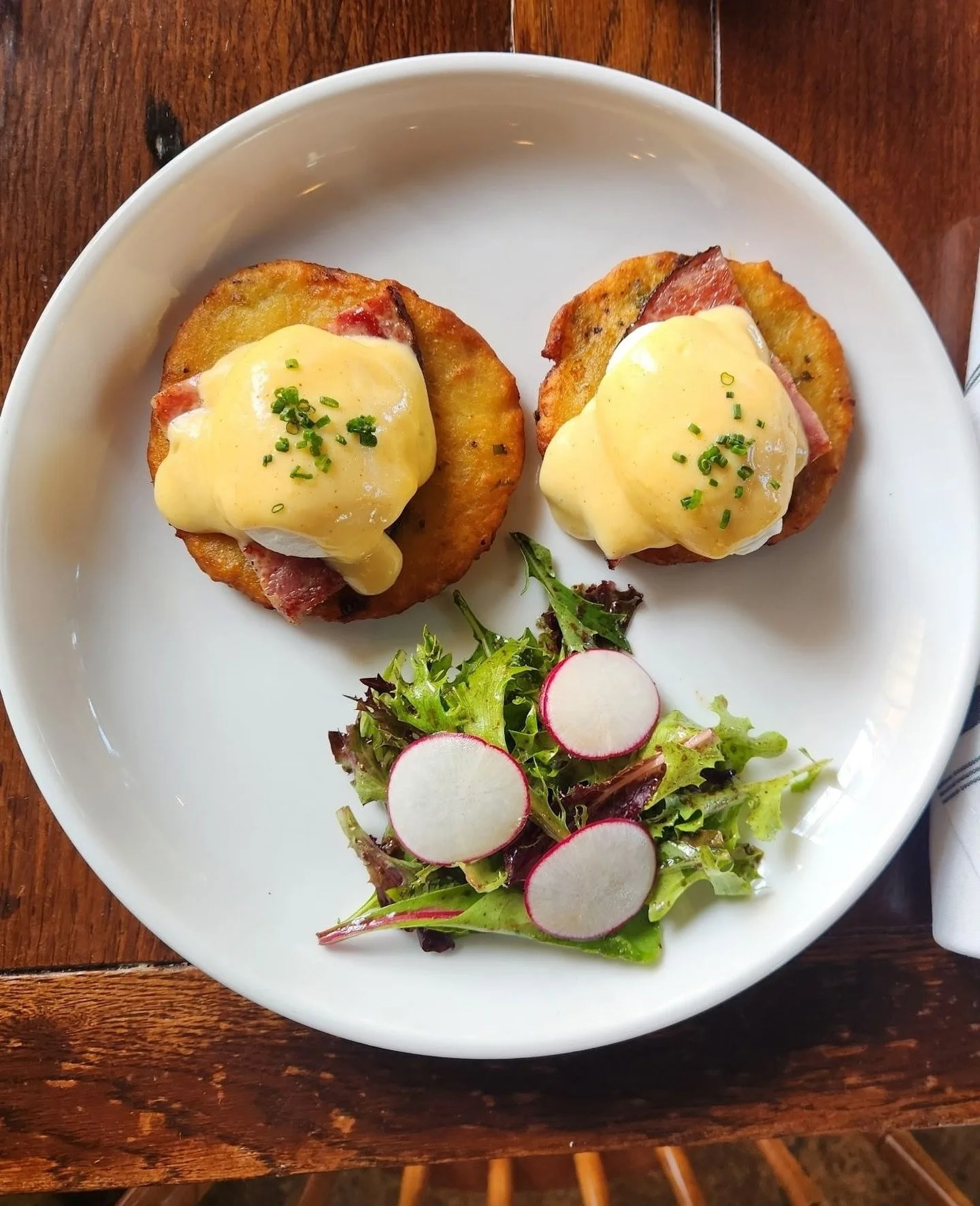 Brunch is always a good idea. Our Benedict is made with poached eggs and sliced ham, covered in house-made hollandaise and sits atop a potato pancake. 🍳⁠
.⁠
.⁠
.⁠
.⁠
.⁠
.⁠
.⁠
.⁠
.⁠
.⁠
.⁠
.⁠
.⁠
#franklinbrunch #factoryatfranklin #benedict ⁠