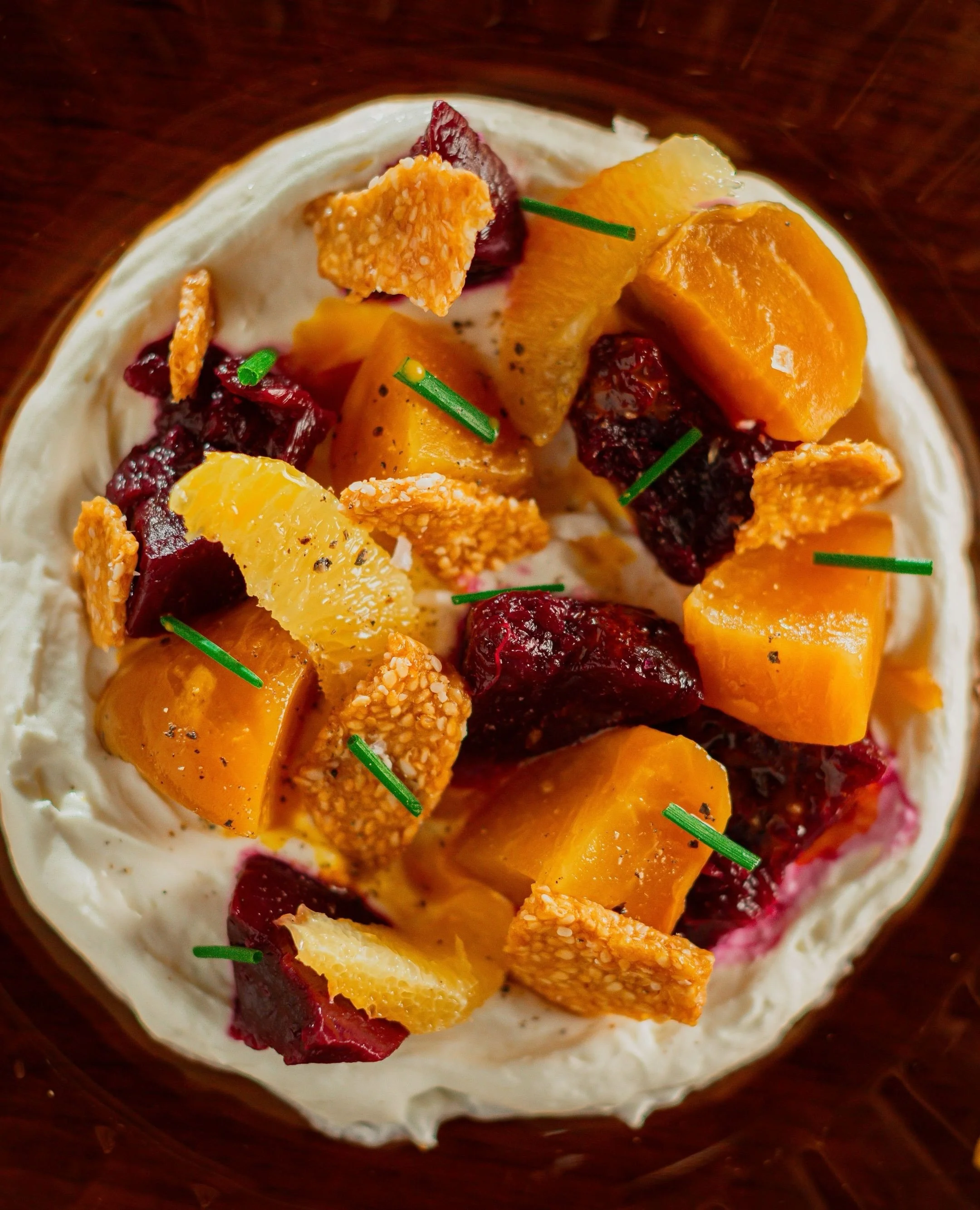 Made with golden and red beets, whipped goat cheese, citrus, carrot lime syrup, and sesame brittle, the Golden Hour Beet Roast is un-beetable. (sorry)⁠
⁠
1st 📸 : @drewmaynard⁠
⁠
⁠
#finediningfranklin #factoryatfranklin #franklintn⁠