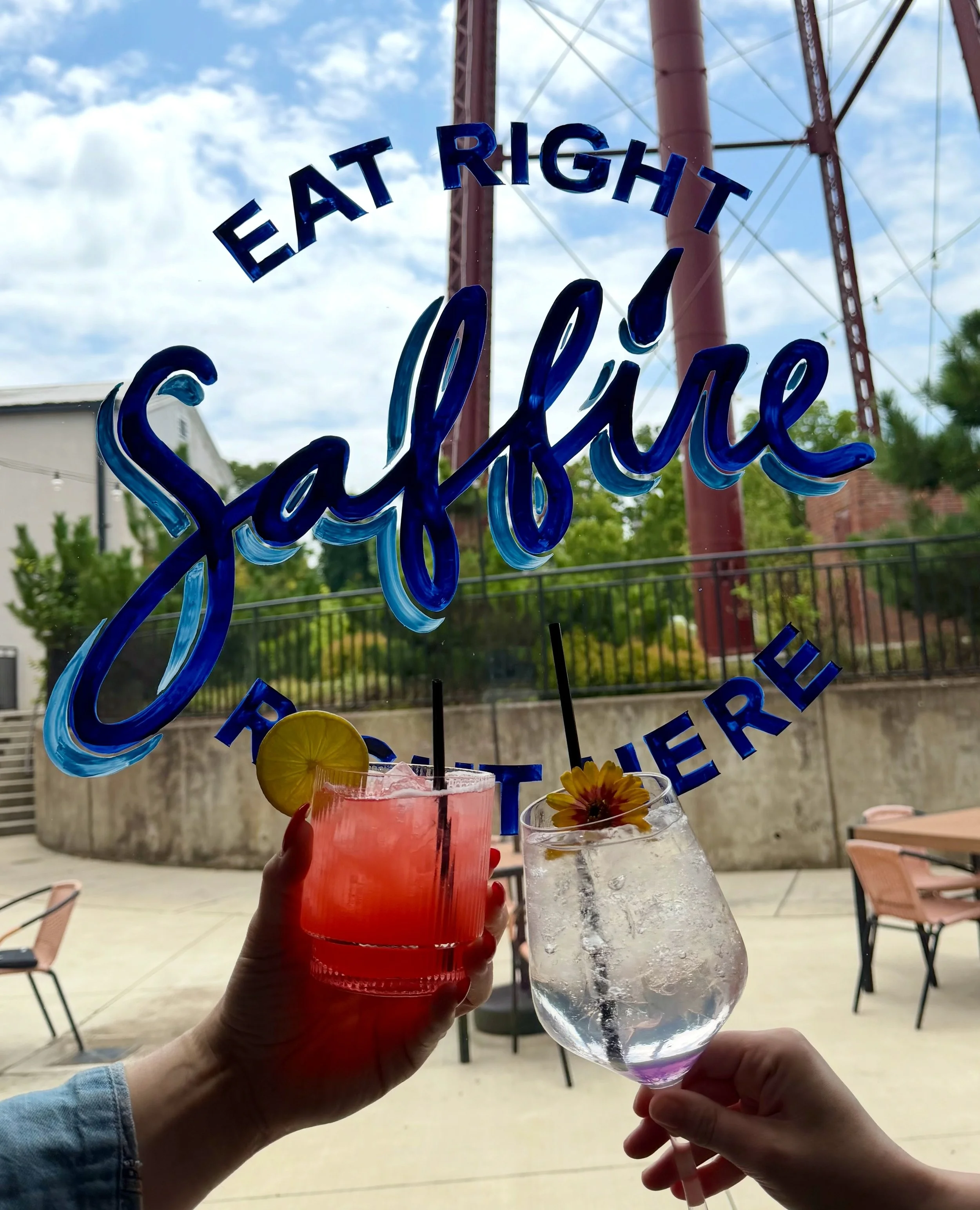 Cheers to the weekend! Get the group chat together for cocktails right under the water tower. 🍸️⁠
⁠
⁠
#factoryatfranklin #craftcocktail #franklintn⁠