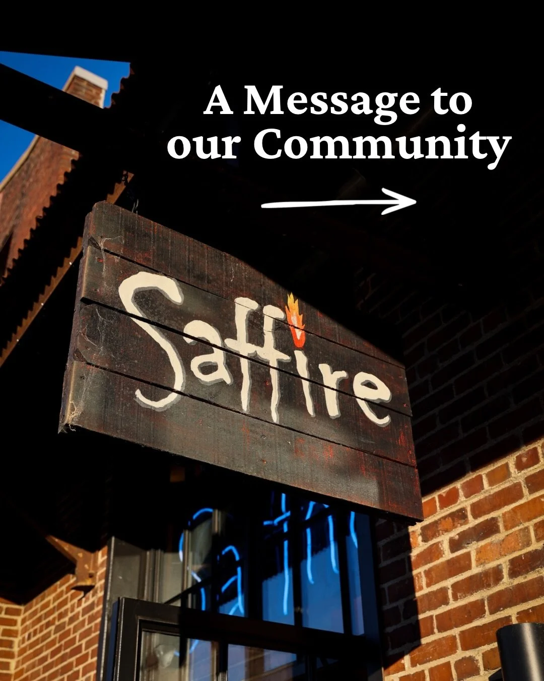 We want to be transparent about an event happening at The Factory at Franklin this week.

Several months ago, Saffire accepted a routine booking from a non-descript Gmail address for a &ldquo;business luncheon.&rdquo; We were not told that this booki