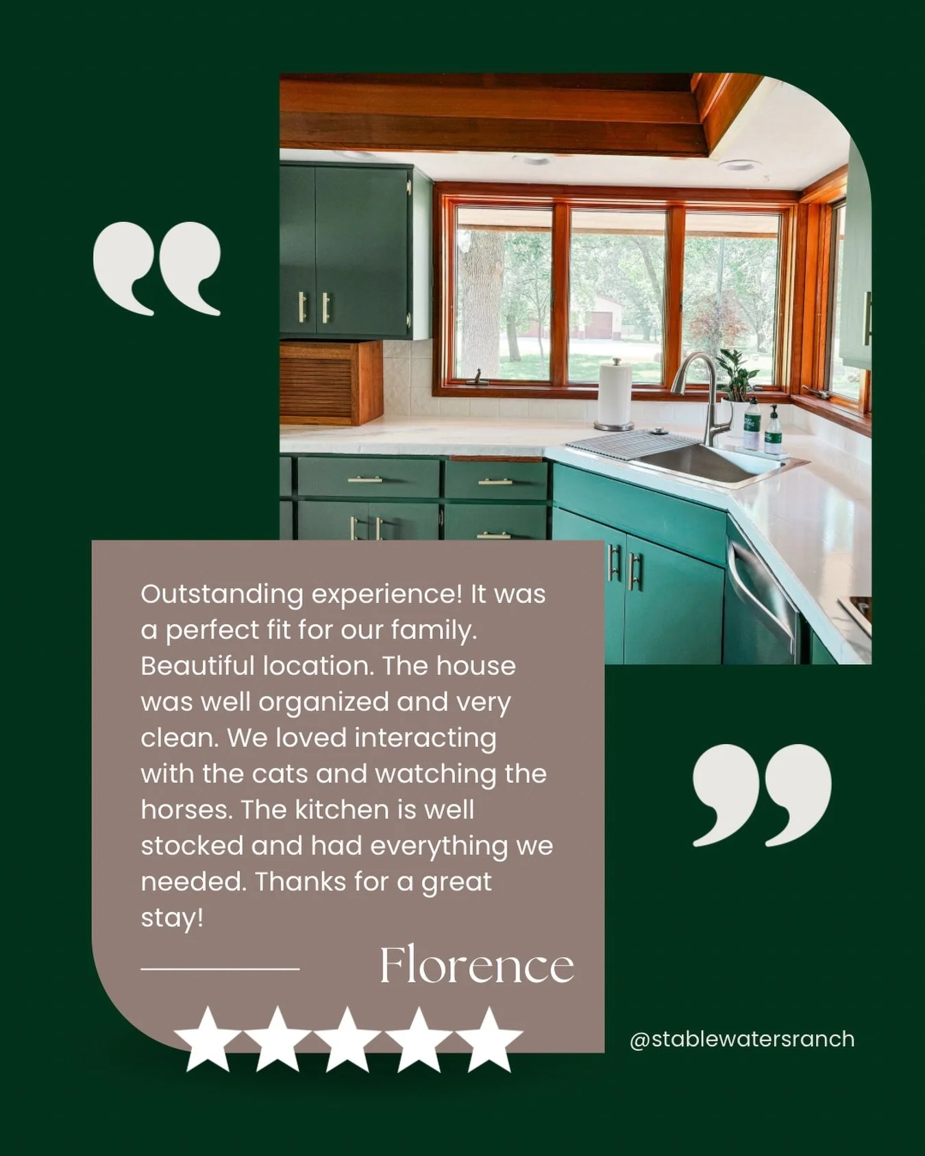 Five stars, fresh coffee, friendly kitties, and horses out the window ⭐️🐎☕️

We love hearing when families feel right at home here - clean, cozy, well-stocked, and wrapped in nature. That&rsquo;s exactly the experience we aim for at Stable Waters Ra