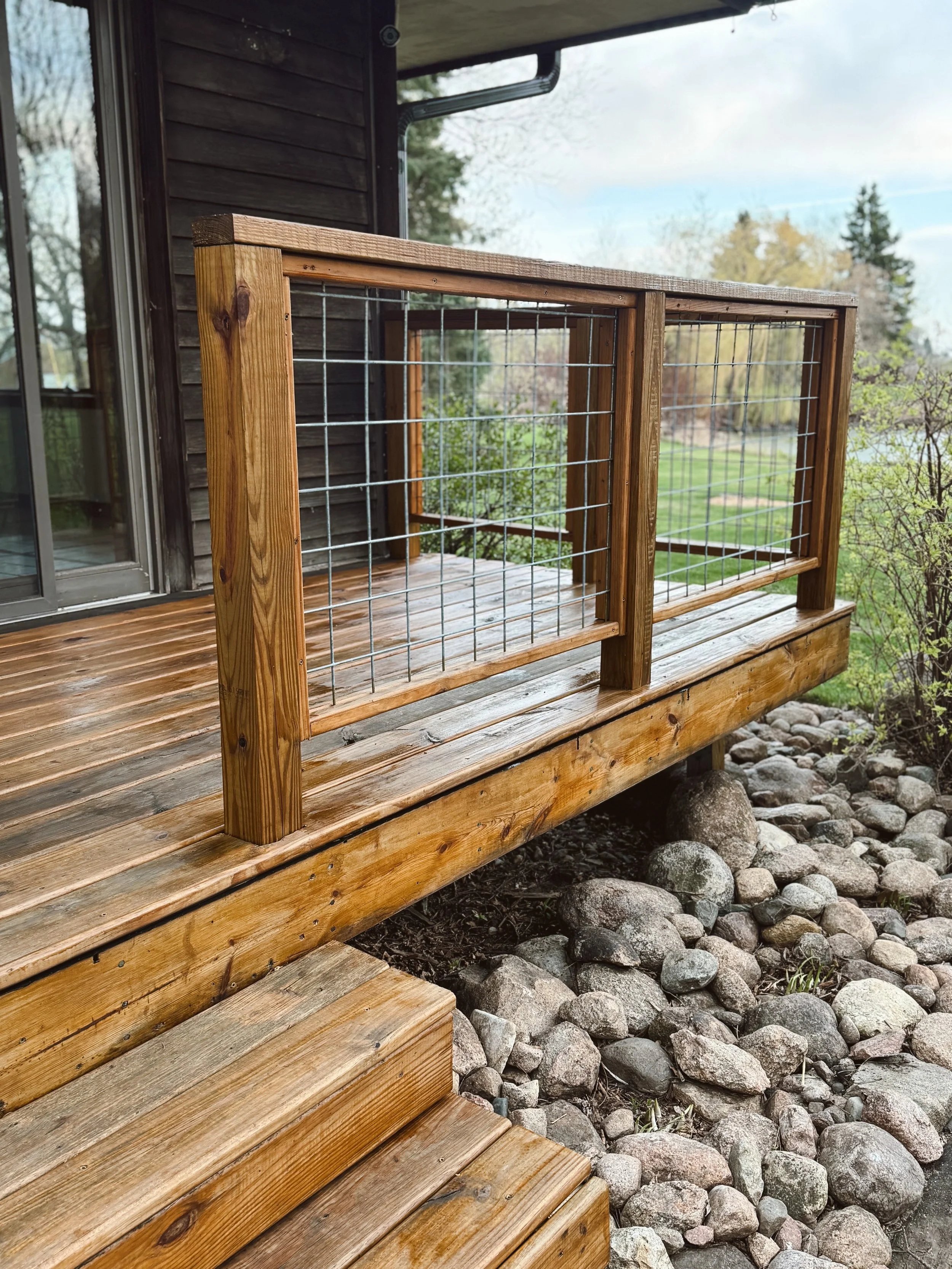 This last week at Stable Waters, we stained basically every outdoor wooden surface around Stable Waters house that stood still long enough:
The deck, the chicken house (Eggsecutive Suite), outdoor furniture, and probably a few objects that weren&rsqu