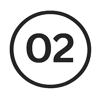 A black circular icon with the number 02 inside.
