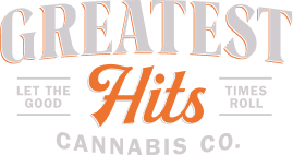 Logo of Greatest Hits Cannabis Co. with text 'Let the good times roll' and 'Greatest Hits' in large letters