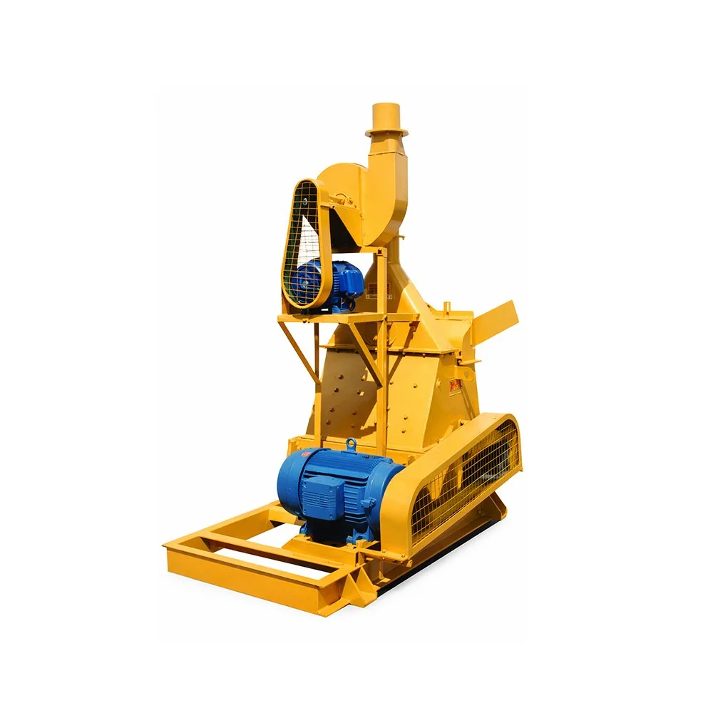 Maquinaria de color amarillo con motores azules y un ventilador, posiblemente para procesamiento industrial o agrícola, en un fondo blanco.