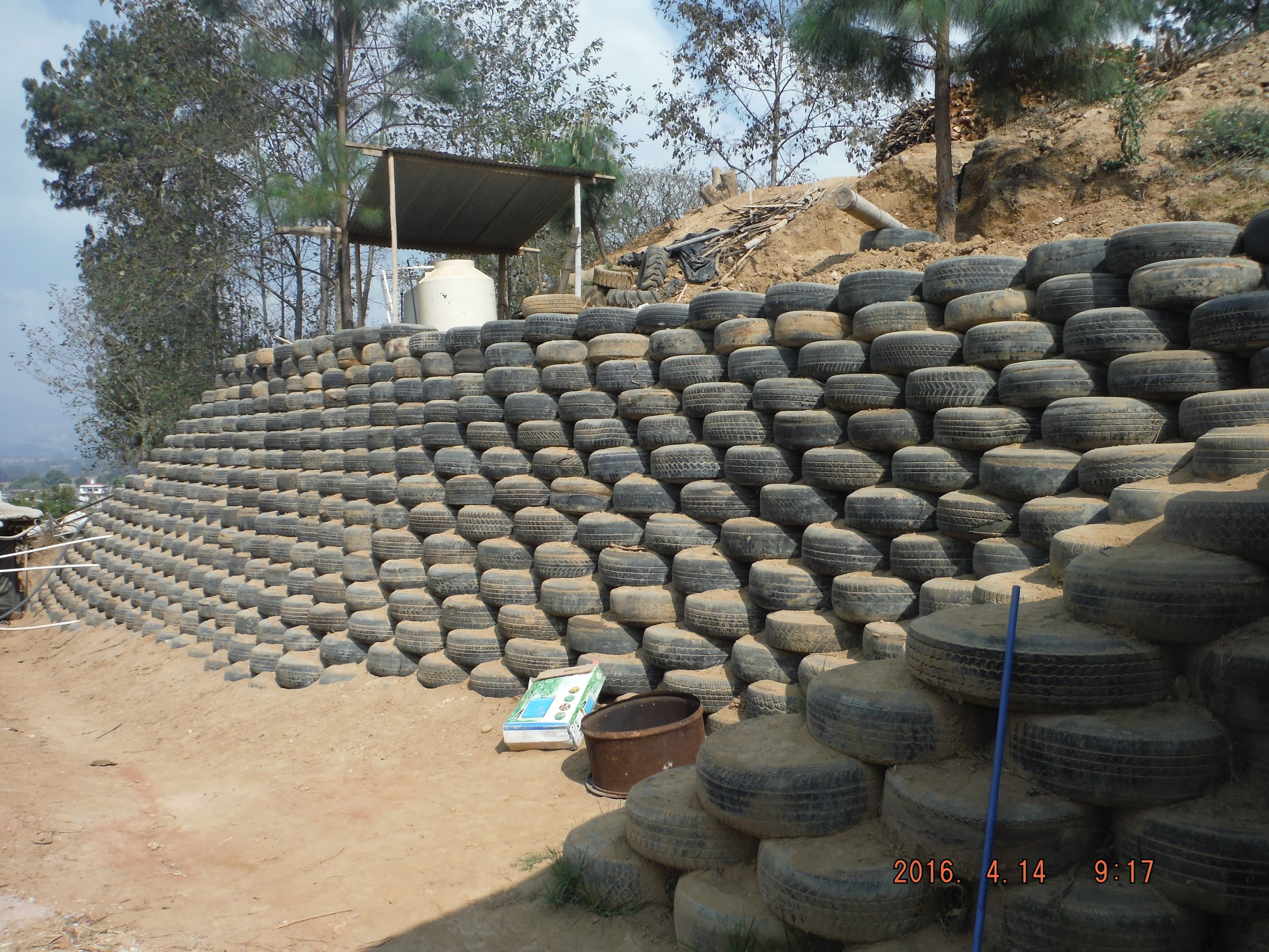 Mid-Campus Tire Retaining Wall