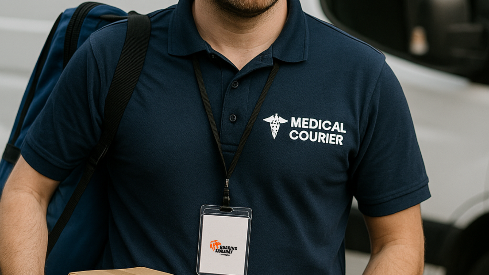 Ruaring medical courier uniform badge and secure deliveries