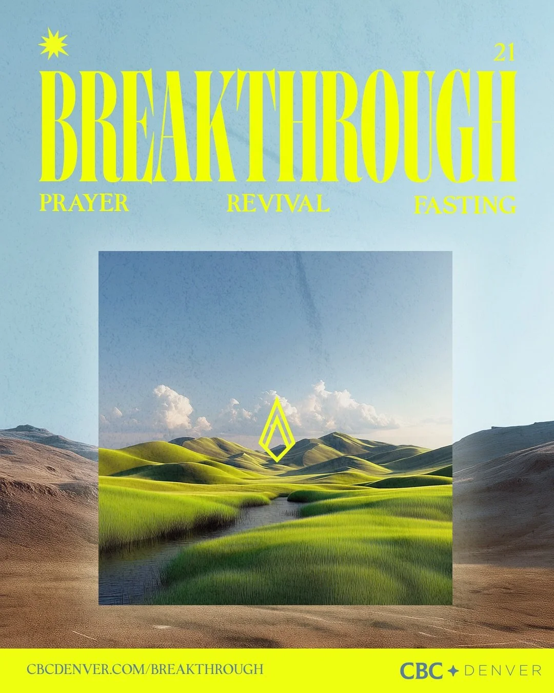 Join us Sunday at 4:30pm for a special prayer and worship service as we prepare to start our 21 days of prayer + fasting as a church!

BREAKTHROUGH: 21 Days of Prayer
⏰ Starts Monday, January 5th, at 6am