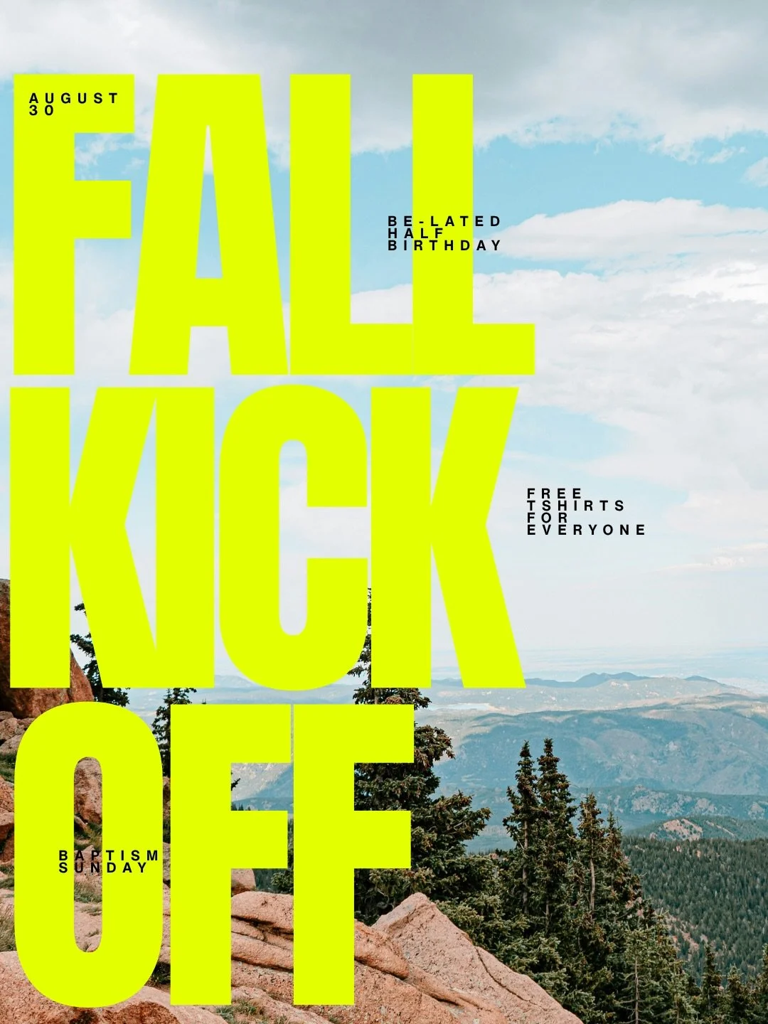 THIS SUNDAY | AUG 30 🧁 
Join us for our Fall Kickoff and belated half birthday!! To celebrate what God&rsquo;s done so far, we have more baptisms, free merch for everyone in attendance, and an after party with cupcakes and great community! 

Invite 