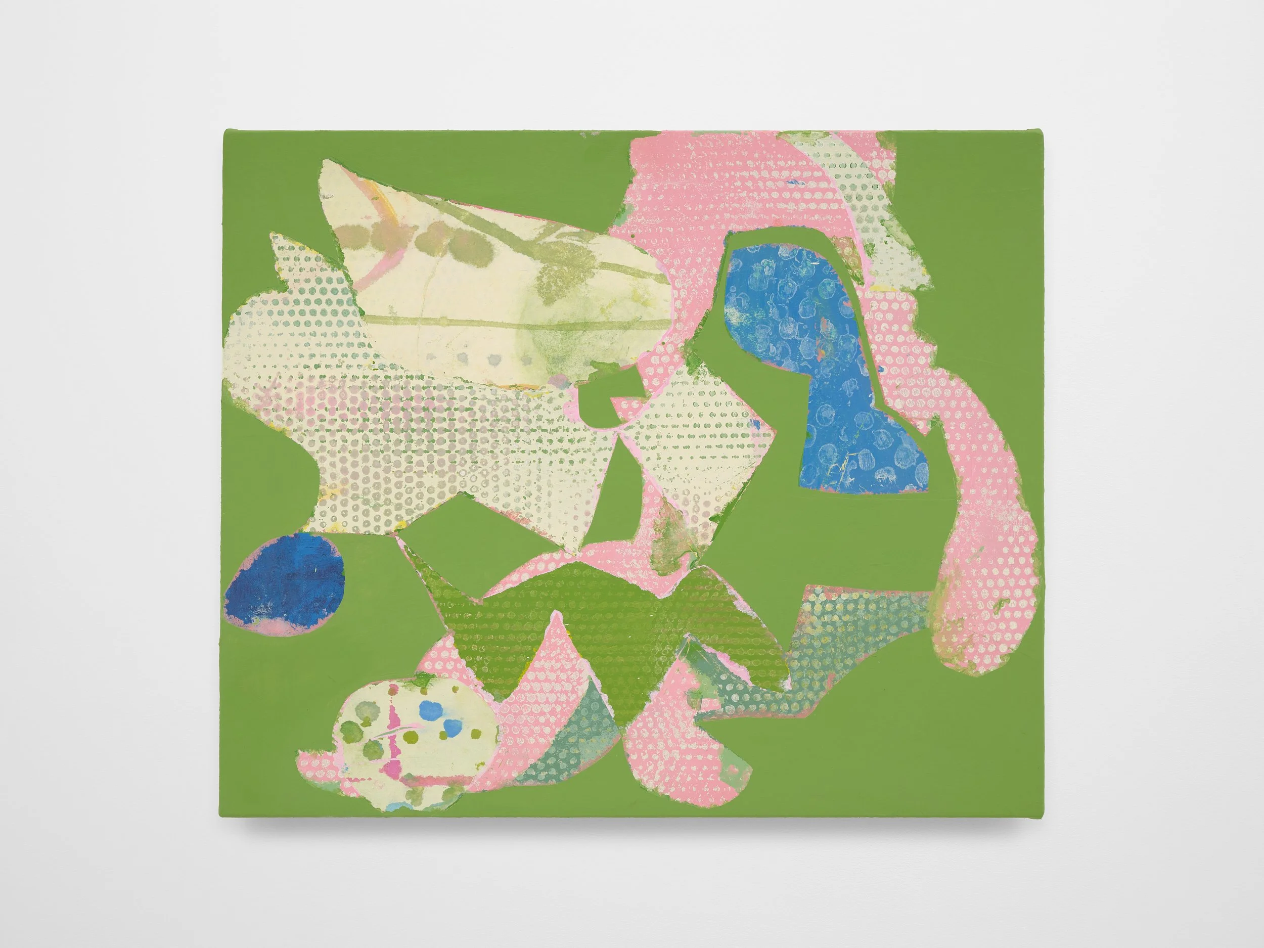 Known Stranger, 2025, acrylic, flashe, gouache, pencil, and kozo on canvas 24 x 28 in.