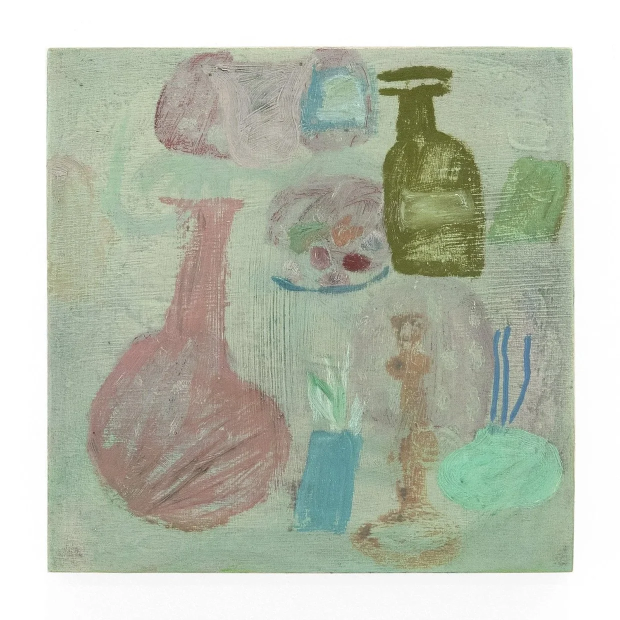 Bottles, 2026, oil on panel, 10 x 10 in