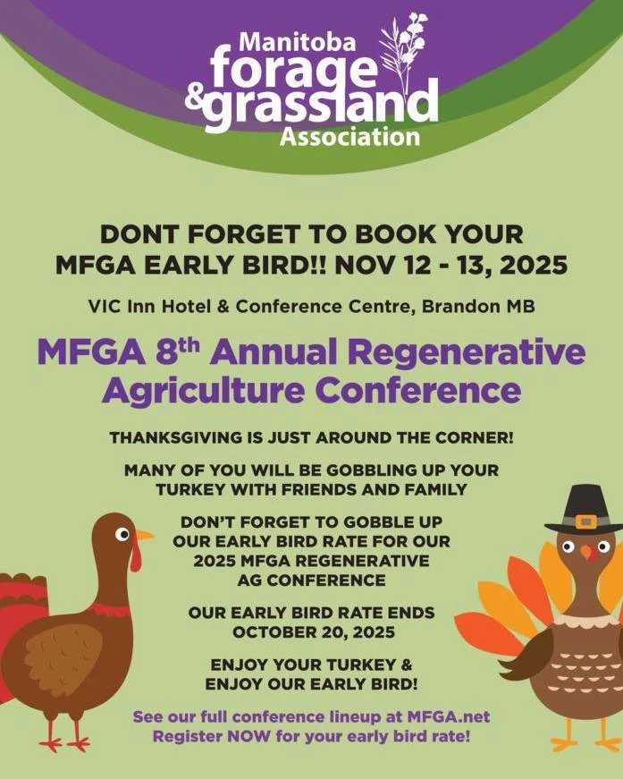 Don't forget to book your MFGA Early Bird! Ends October 20. Book now! www.mfga.net/regen-ag-conference
