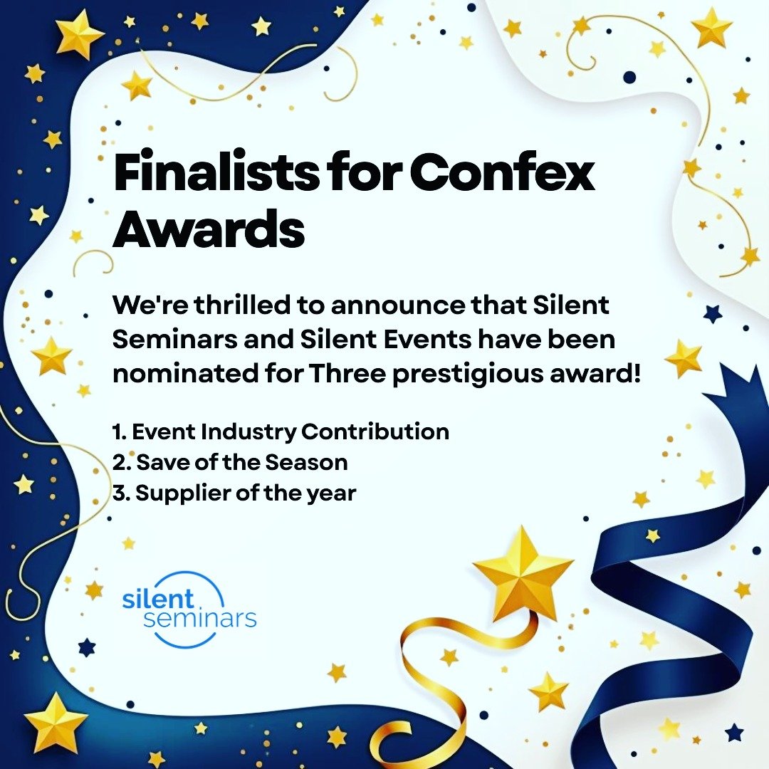 Silent Seminars had some good news today.... 

🌟 What a moment for us! 🌟

We&rsquo;re incredibly proud (and still buzzing!) to share that Silent Seminars and Silent Noize Events have been named finalists in not one, but THREE categories at the Conf