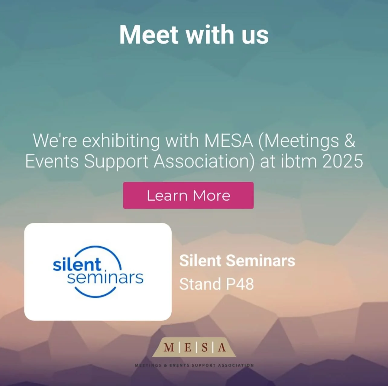 We are exhibiting!  Come to meet with us at the MESA area at ibtm!  https://invt.io/1ixbv3ua1d0 #silentseminars #mesa #ibtm #conference #exhibition #wellness #productlaunch