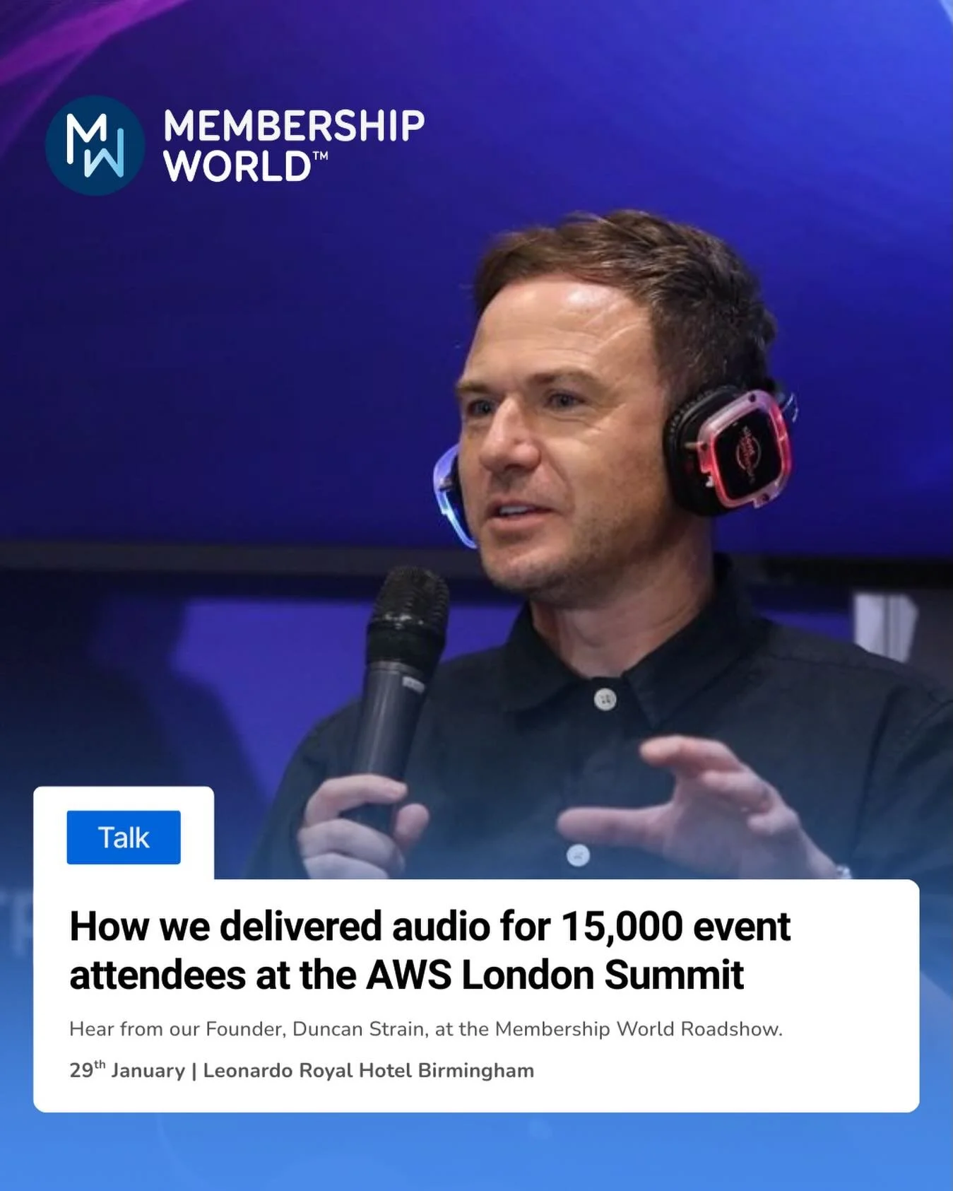 How easy is it to deliver audio for 15,000 event attendees? 

@silentseminars and @silentnoizeevents Founder Duncan Strain will be talking about how we did just that at the 2025 AWS Summit London across 42 content areas, during the @membershipworld_ 