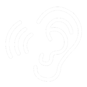 Icon of a human ear with sound waves indicating listening or hearing.