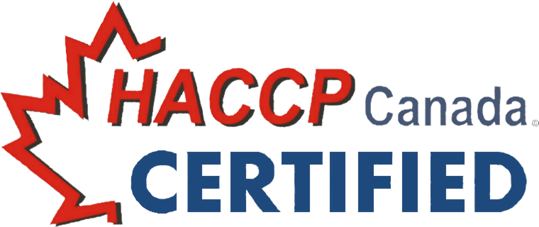 HACCP Canada Certified logo with a red maple leaf and text indicating certification in food safety.